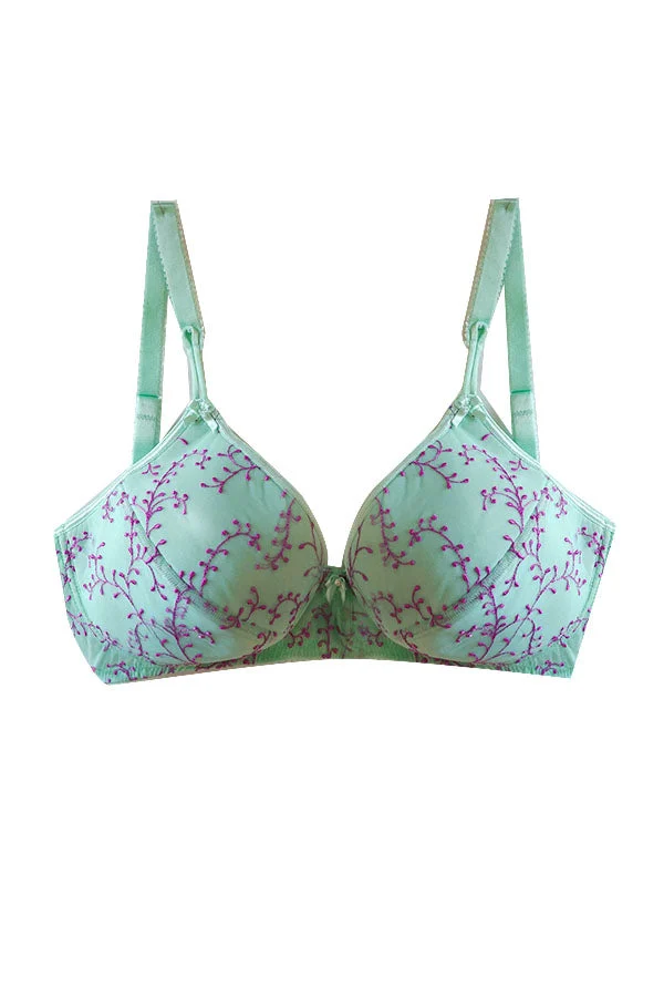 Aqua & Purple Embroidery Maternity Bra