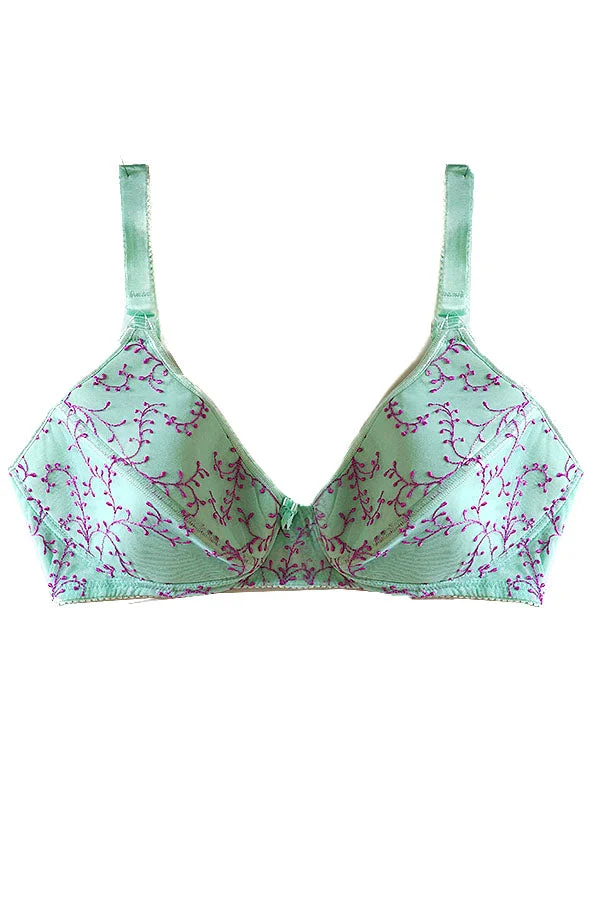 Aqua & Purple Embroidery Nursing Bra