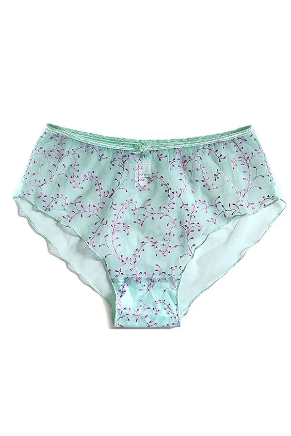 Aqua & Purple Embroidery Sheer Boyleg Brief