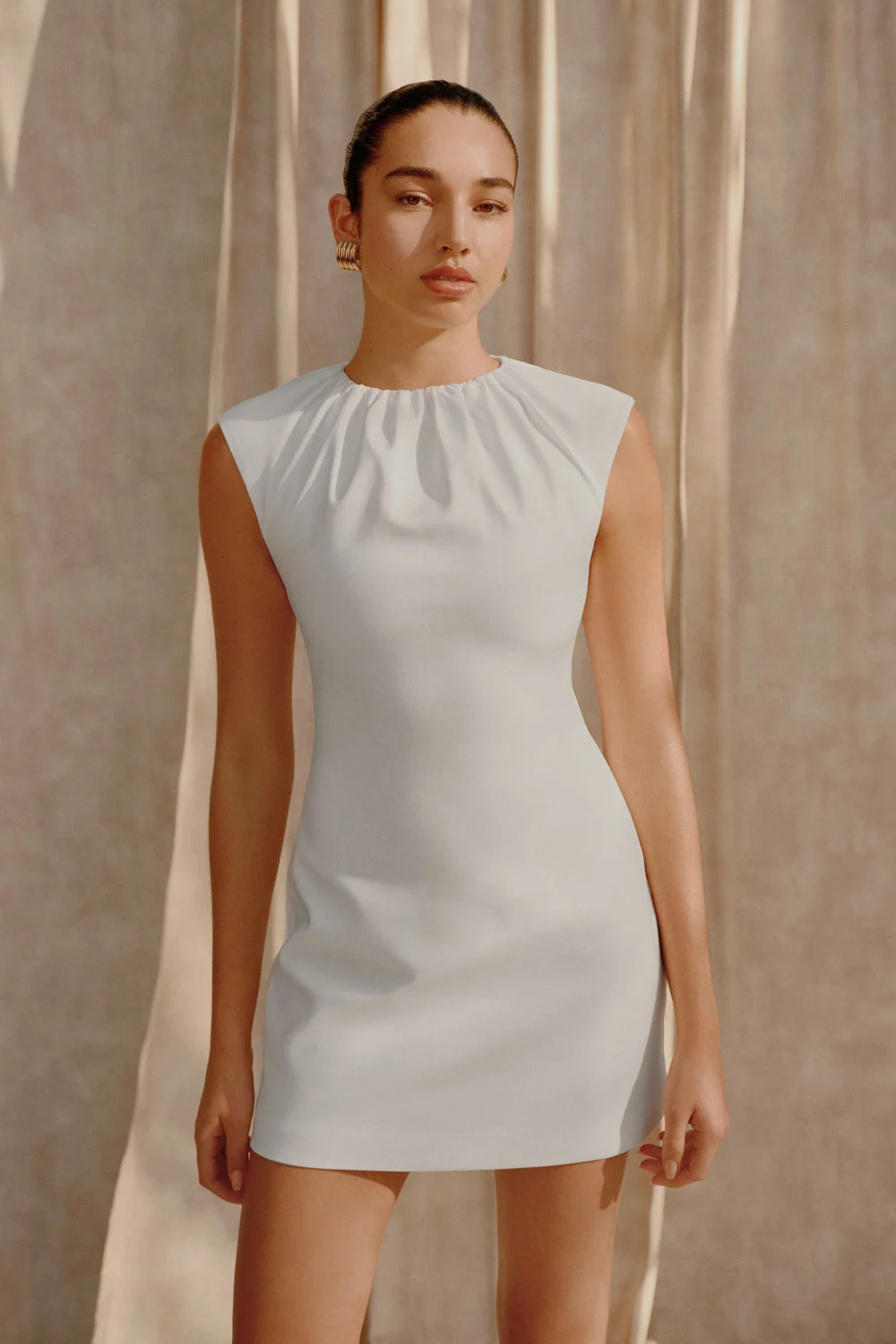 ArianaFINAL SALEPleated Neck Mini Dress - Ivory