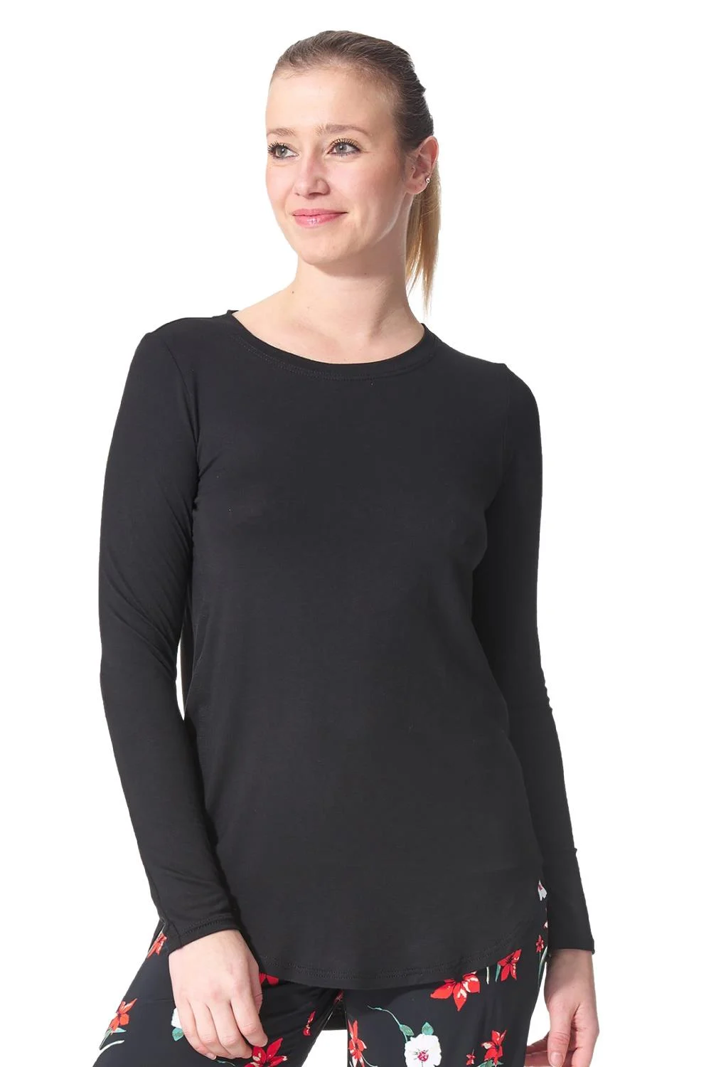 Arianne Marie Solid Round Neck Top, Black (7453)