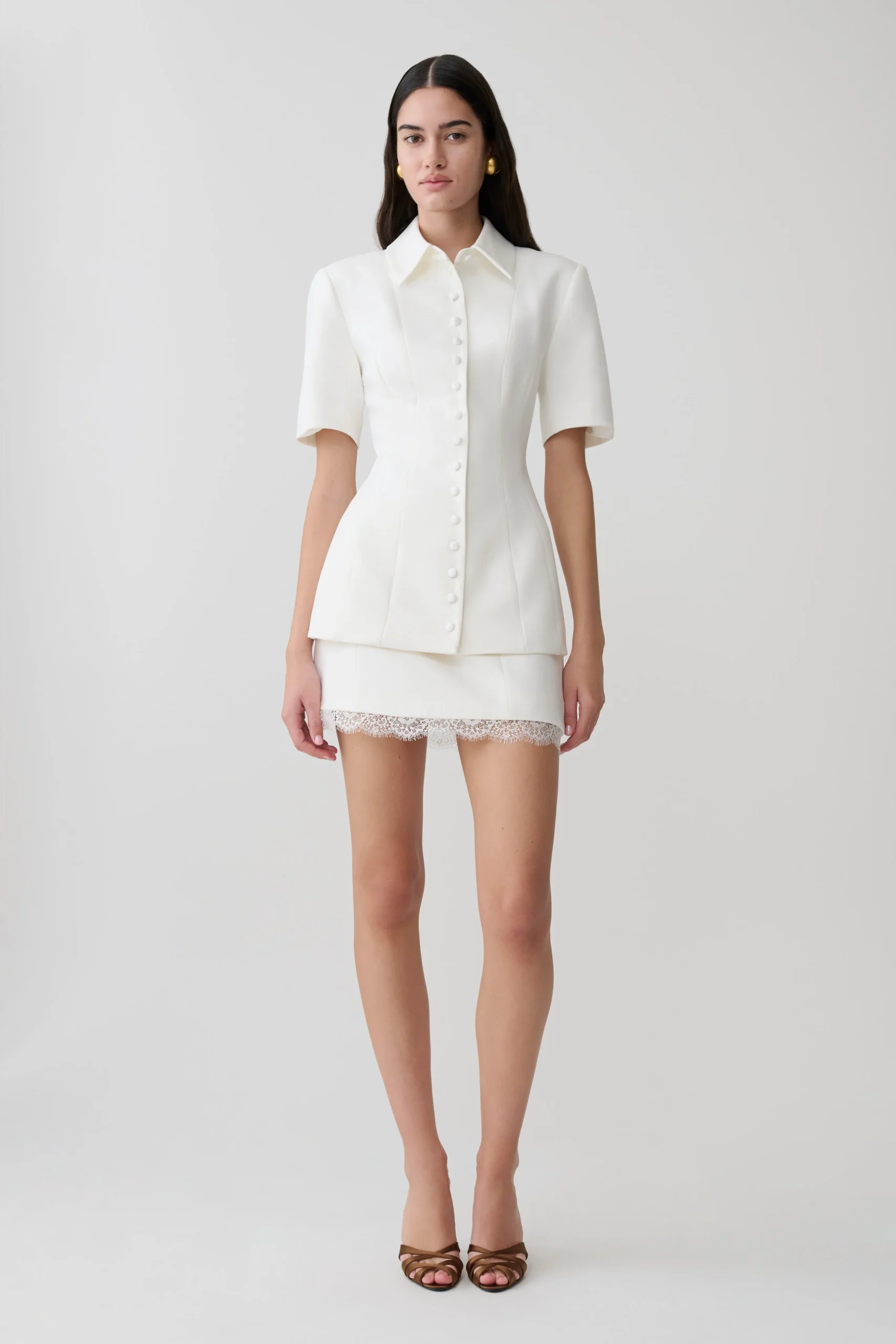 AriellaSuiting Mini Skirt With Lace - White