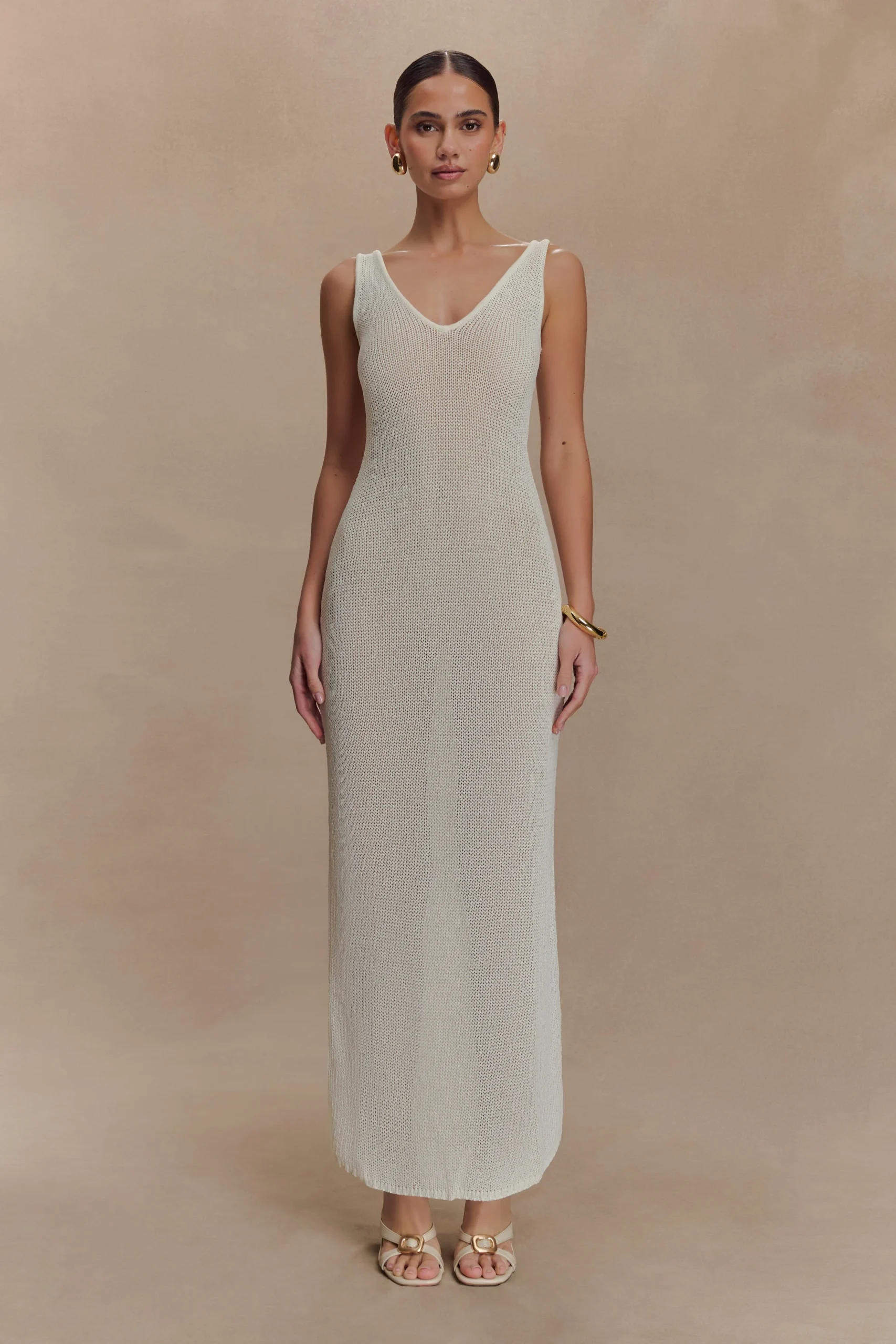 AriFINAL SALETape Yarn Knit Maxi Dress - White