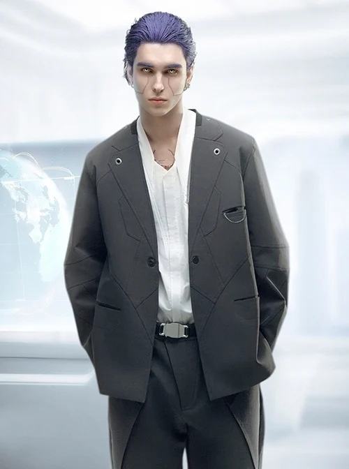 Aristoi IV Series Space Black Minimalist Style Integrated Fake Collar Adjustable Cuffs Cyberpunk Waterproof Suit Jacket