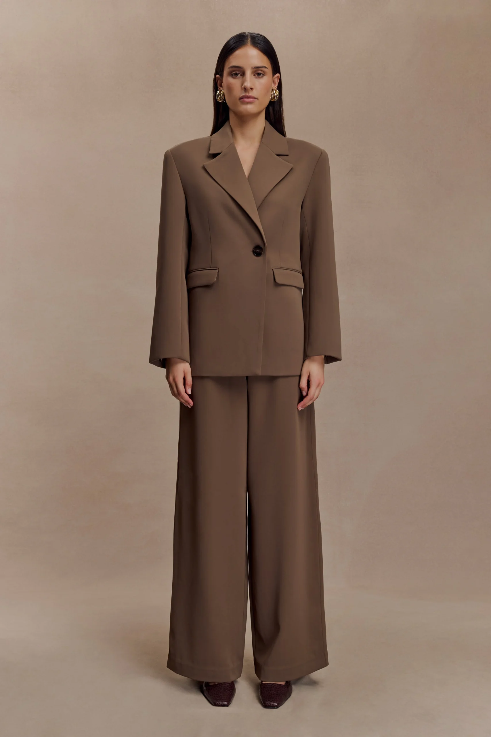 ArloWide Leg Suiting Trouser - Cacao Brown