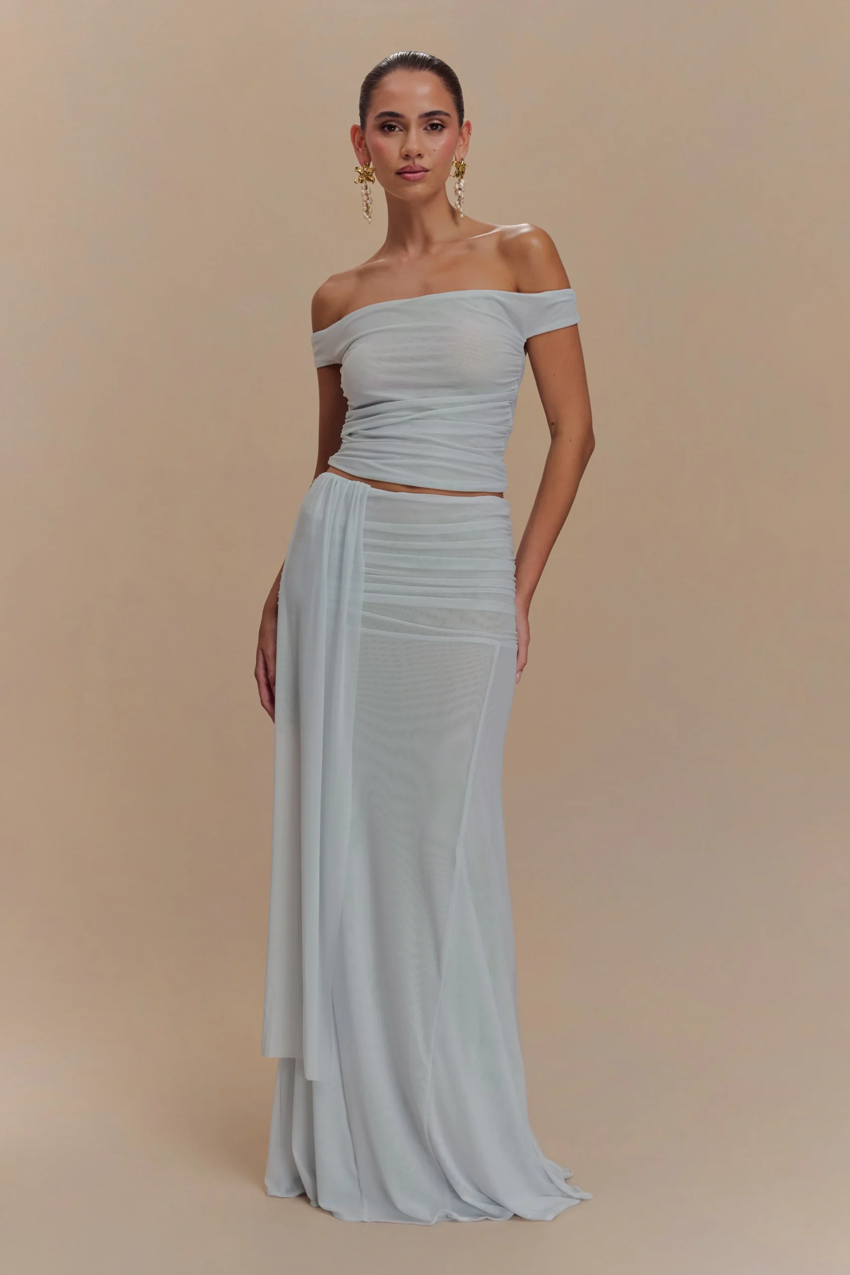 ArnaFINAL SALEMesh Maxi Skirt - Pale Blue