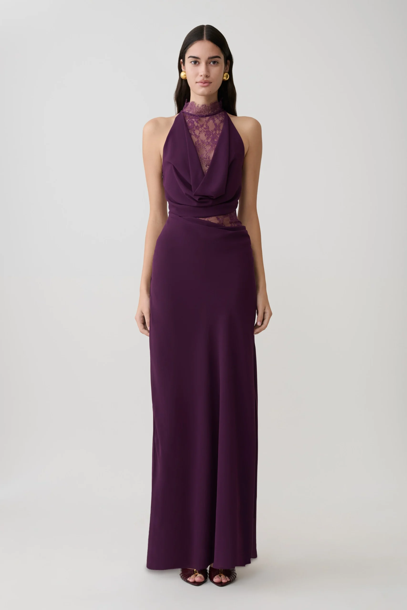 ArraChiffon And Lace Halter Maxi Dress - Plum