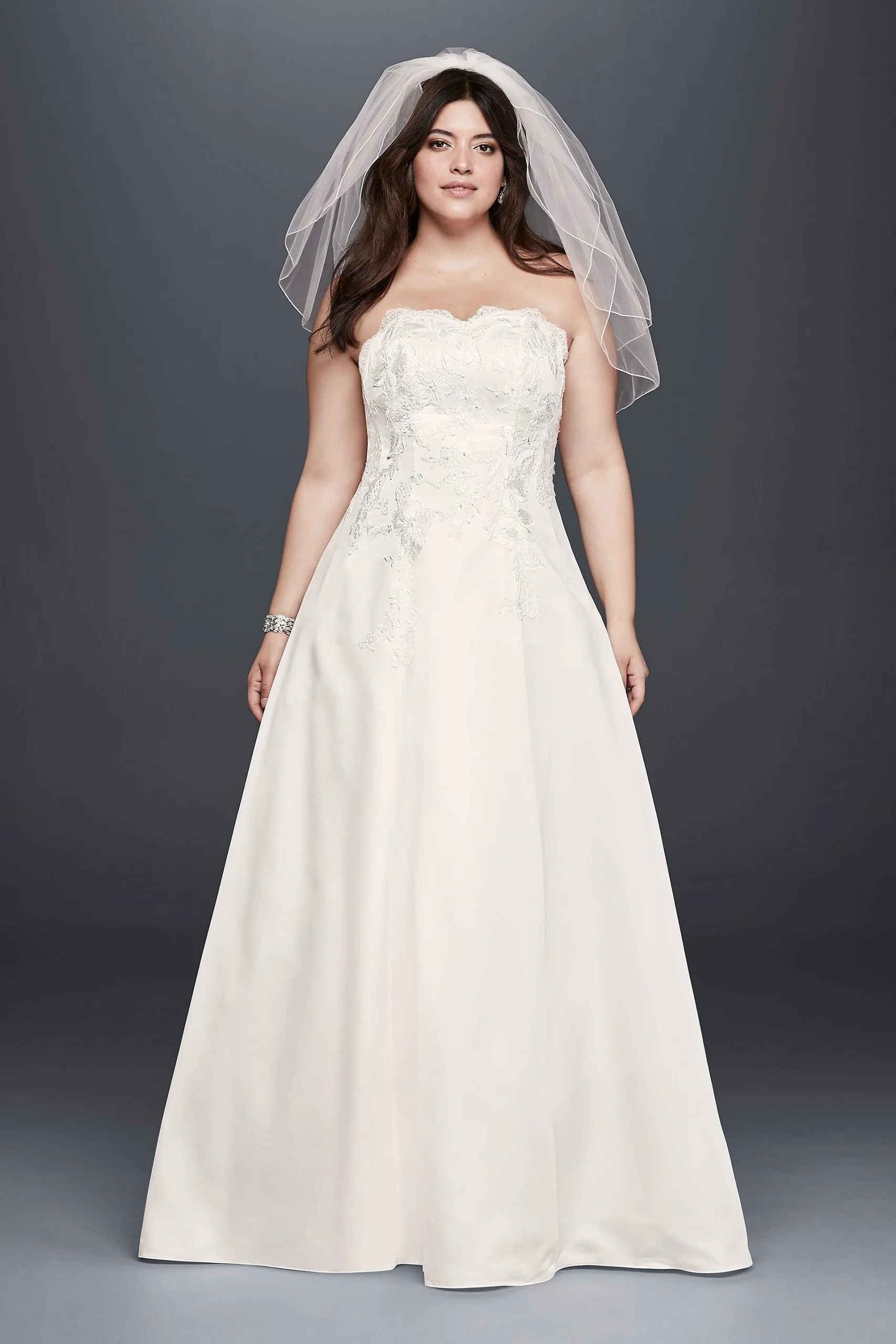 As-Is Appliqued Satin Plus Size Wedding Dress