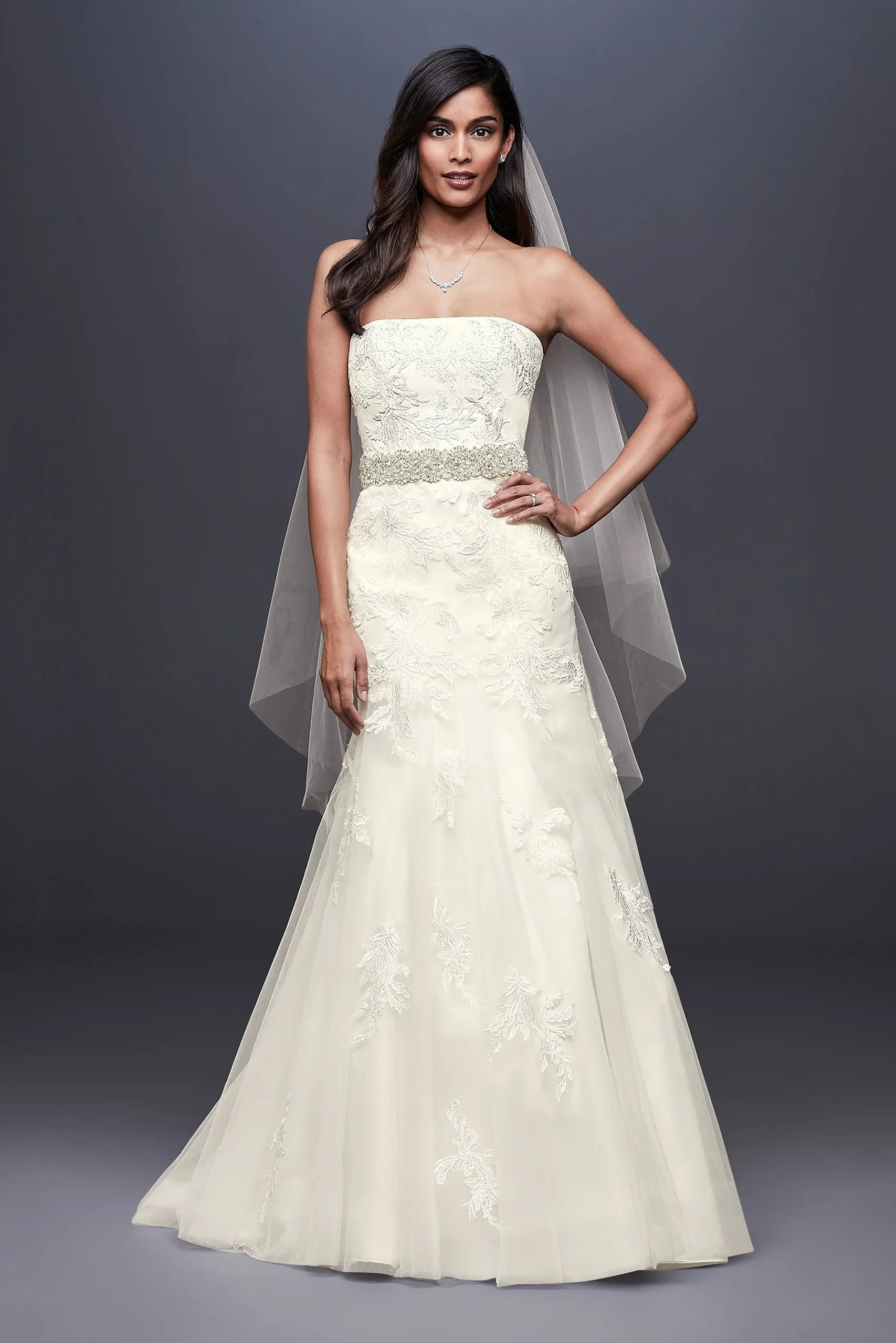 As-Is Beaded Lace Petite Wedding Dress with Tulle