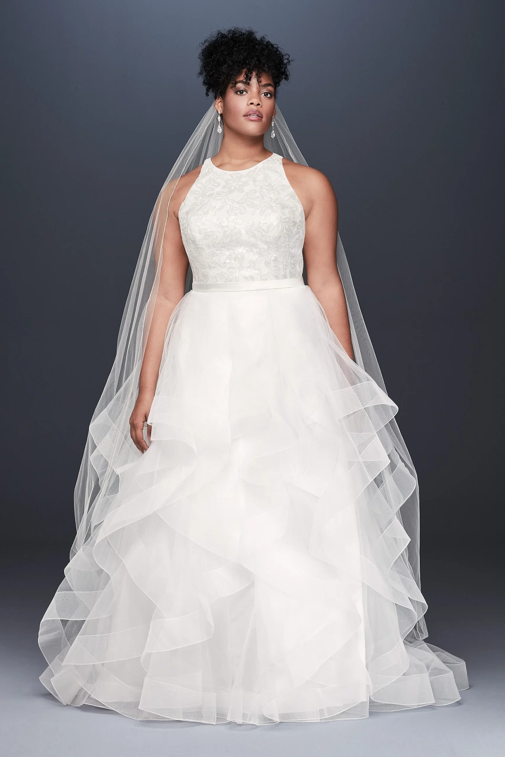 As-Is Floral Sequin Tiered Plus Size Wedding Dress