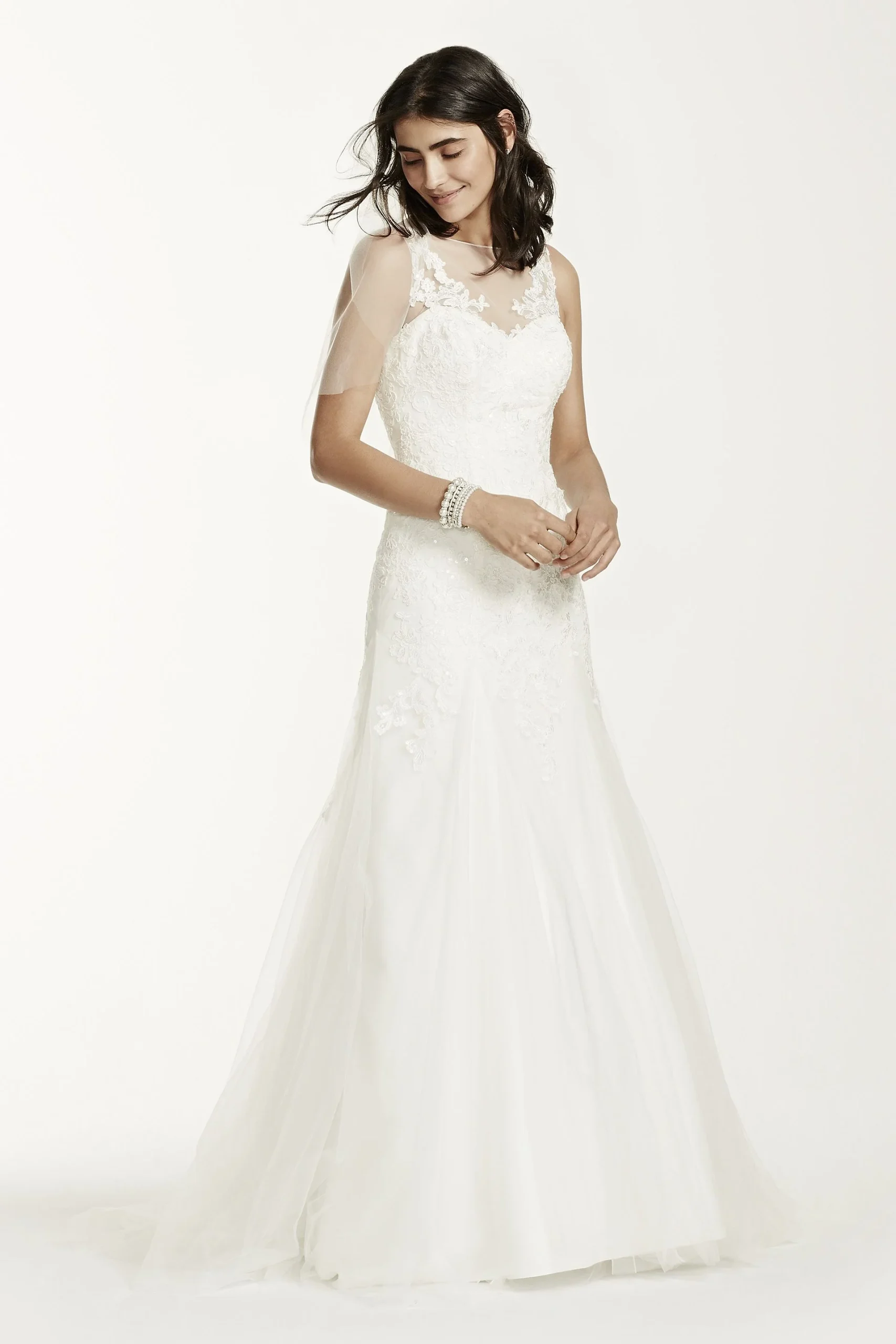 As-Is Lace Illusion Wedding Dress with Deep V-Neck