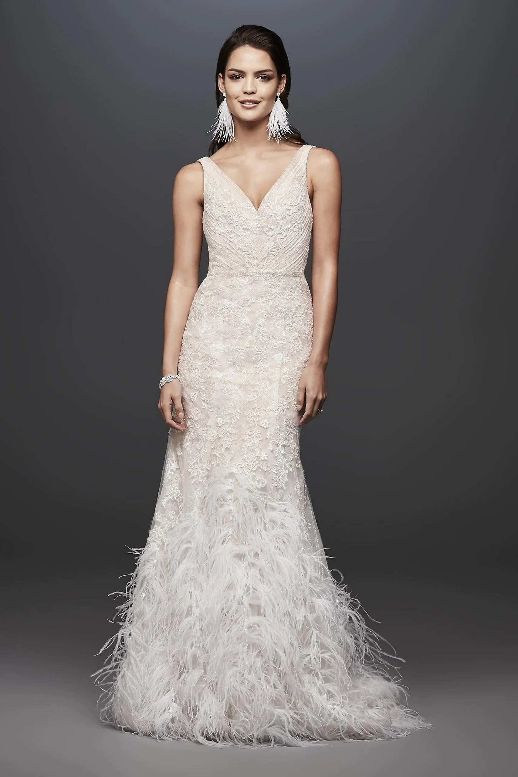 As-Is Lace Mermaid Wedding Dress w/ Feather Skirt