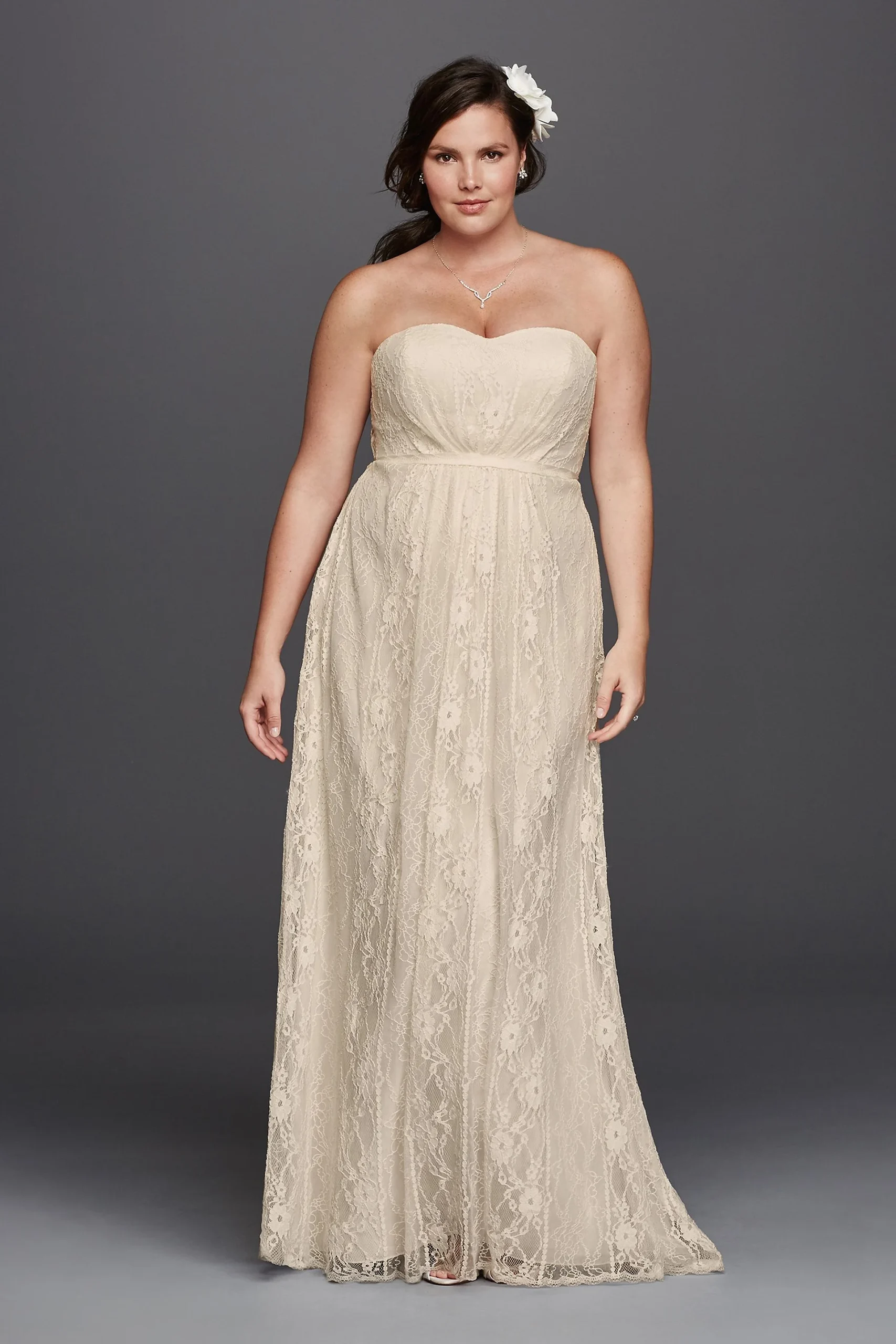 As-Is Linear Lace Overlay Plus Size Wedding Dress
