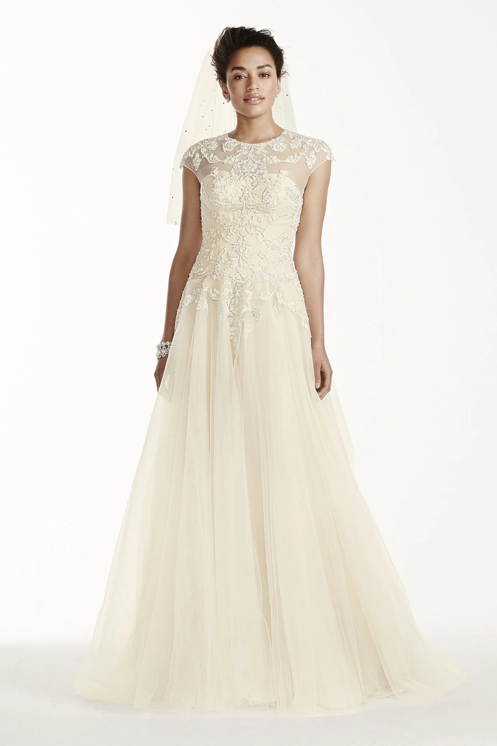 As-Is Oleg Cassini Cap Sleeve Tulle Wedding Dress