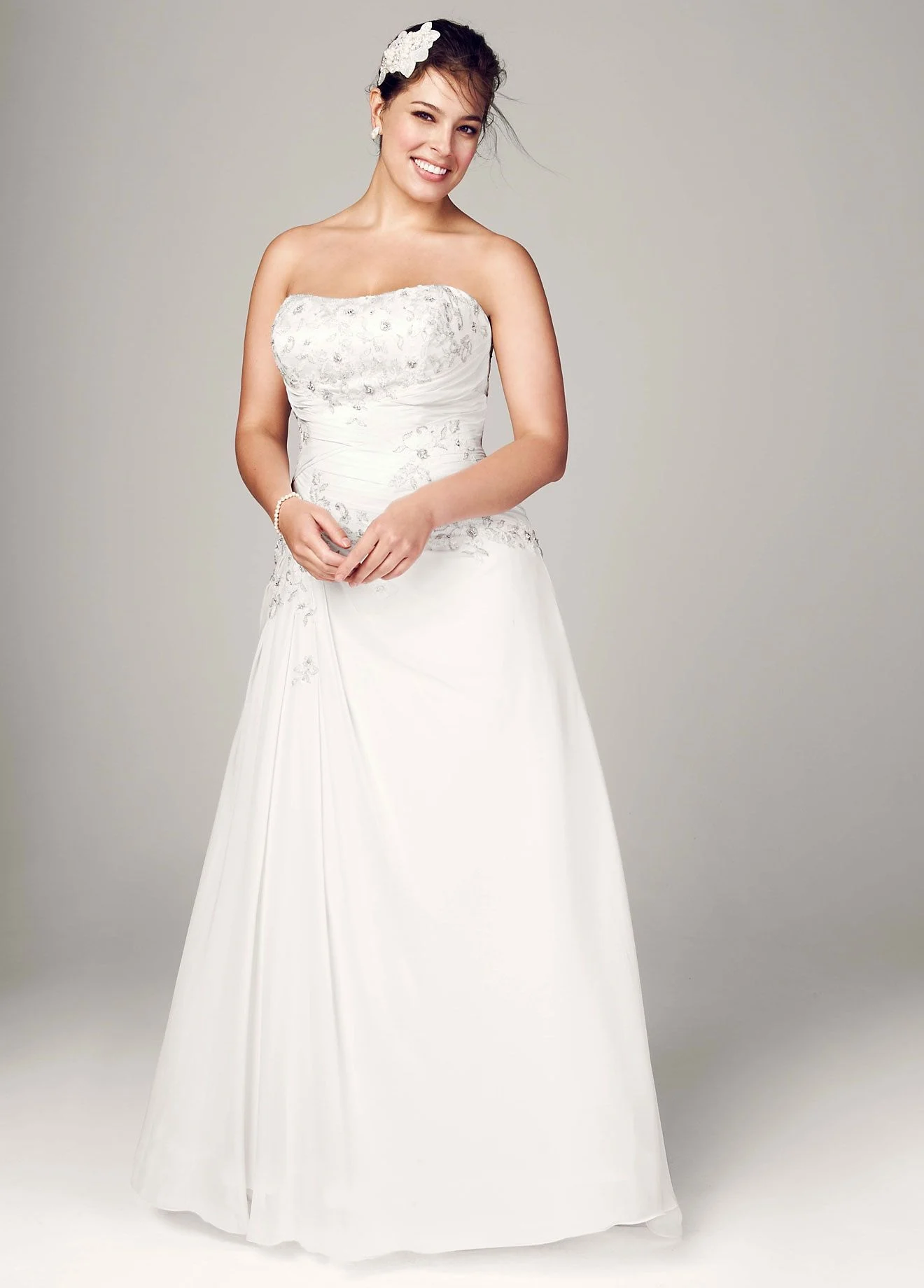 As-Is Satin Plus Gown with Draped Skirt