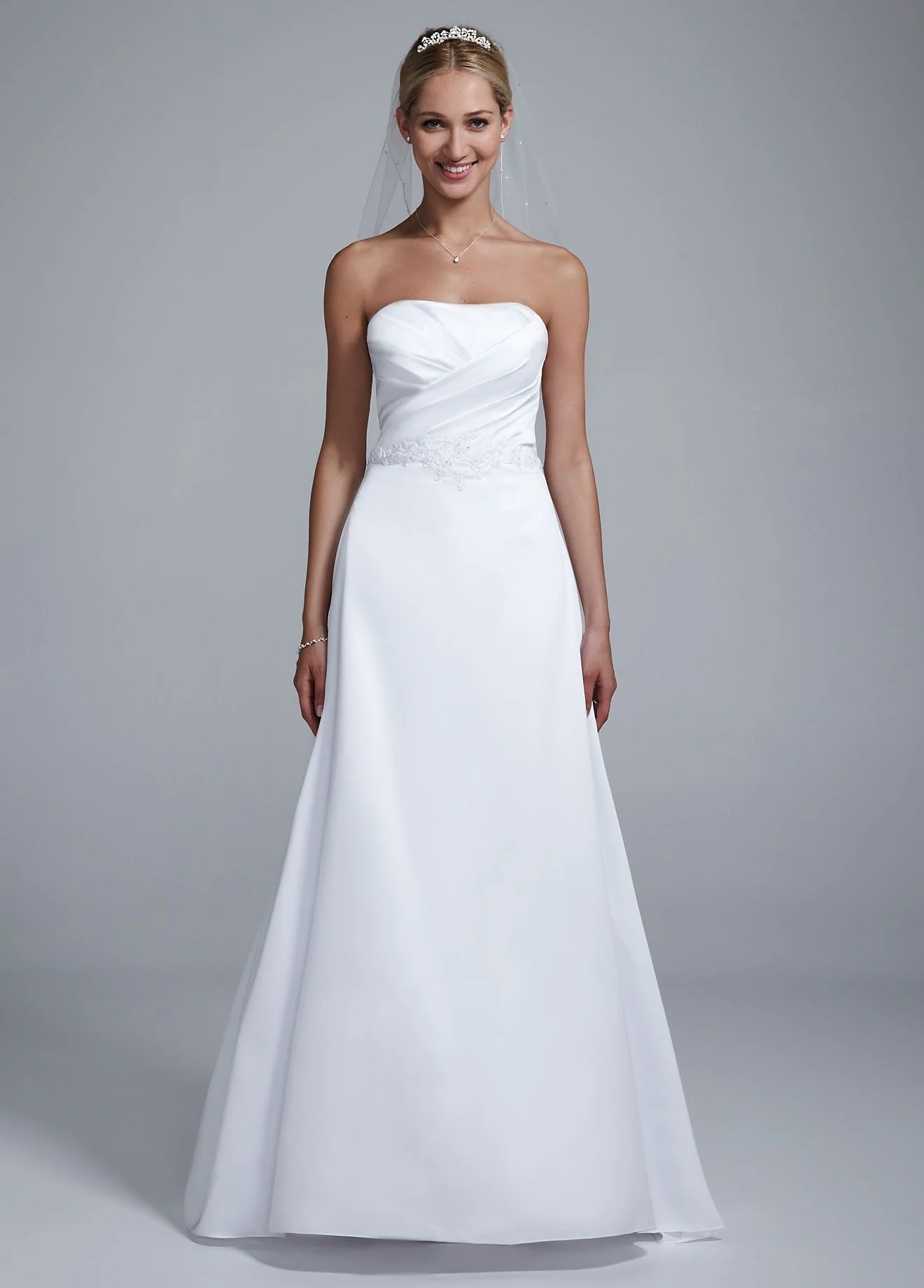 As-Is Strapless Satin Beaded Gown with Pleating