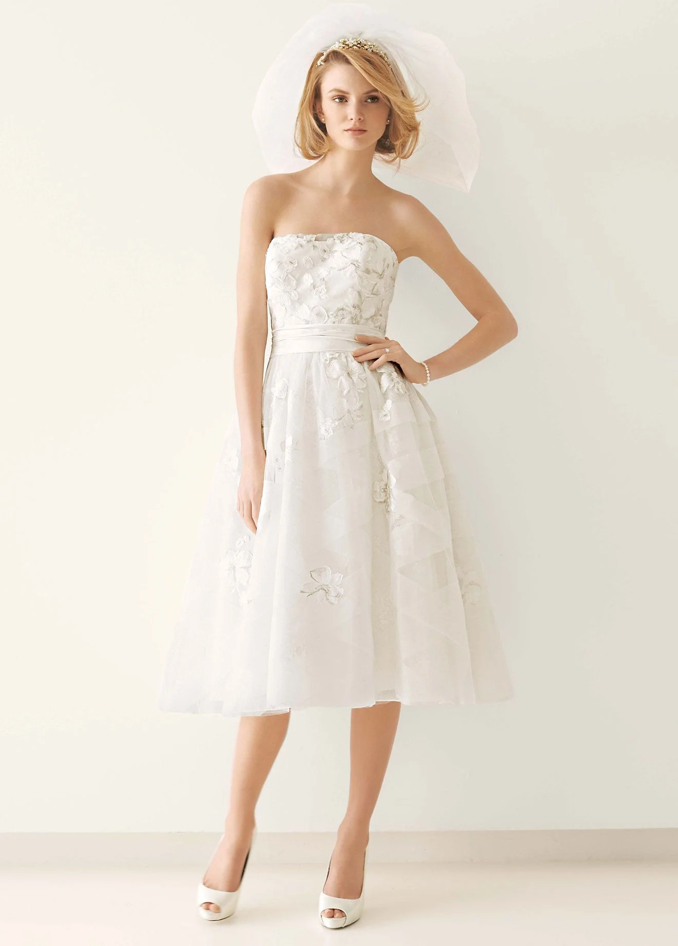 As-Is Tea Length Wedding Dress with Diagonal Bands