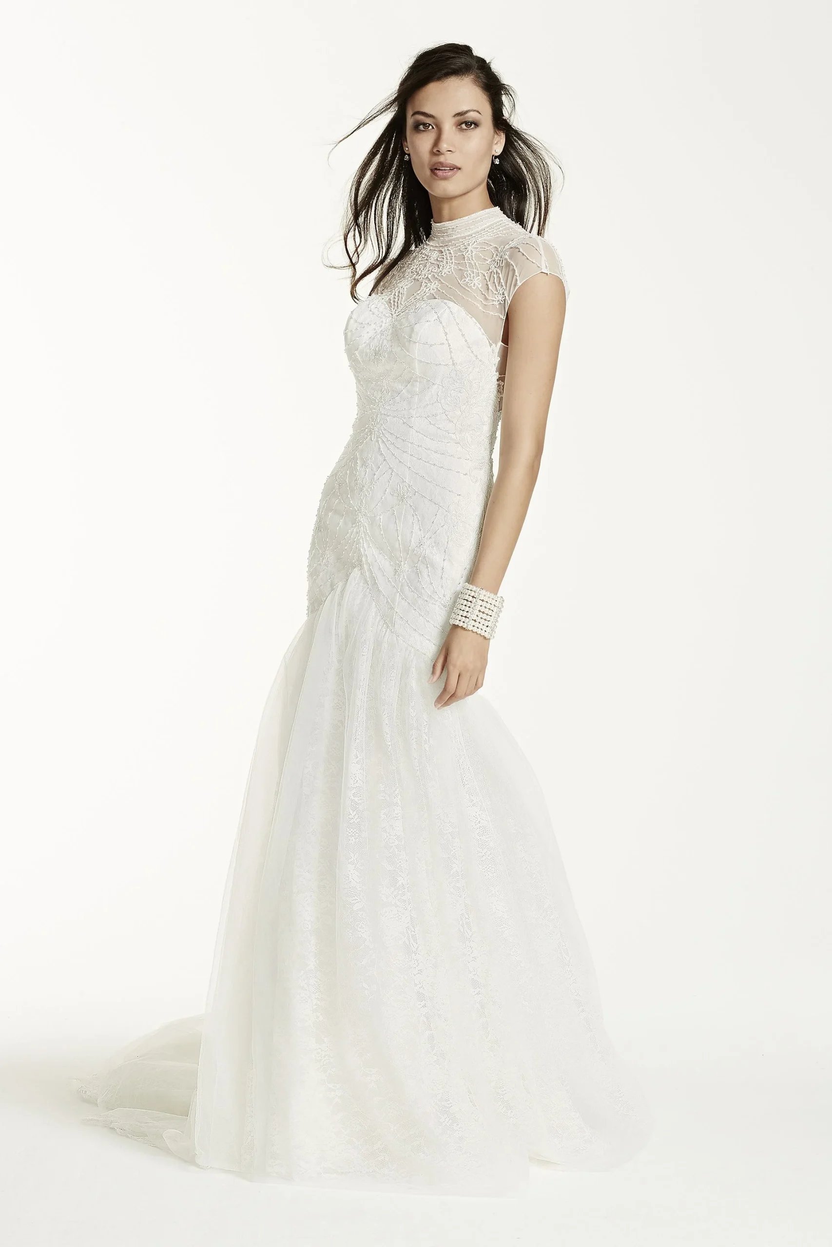 As-Is Tulle Over Lace Trumpet Wedding Dress