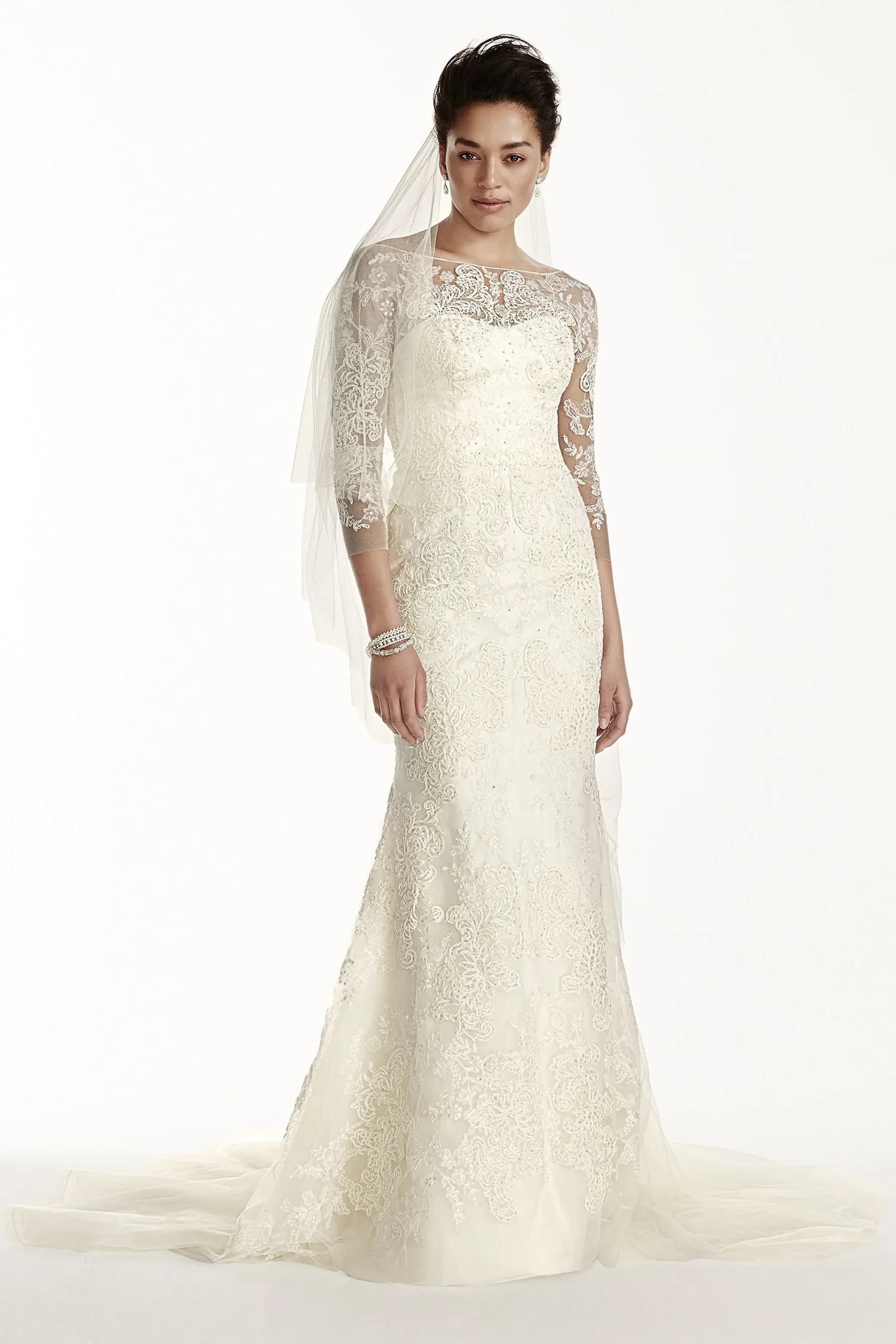 As-Is Tulle Wedding Dress with 3/4 Sleeves