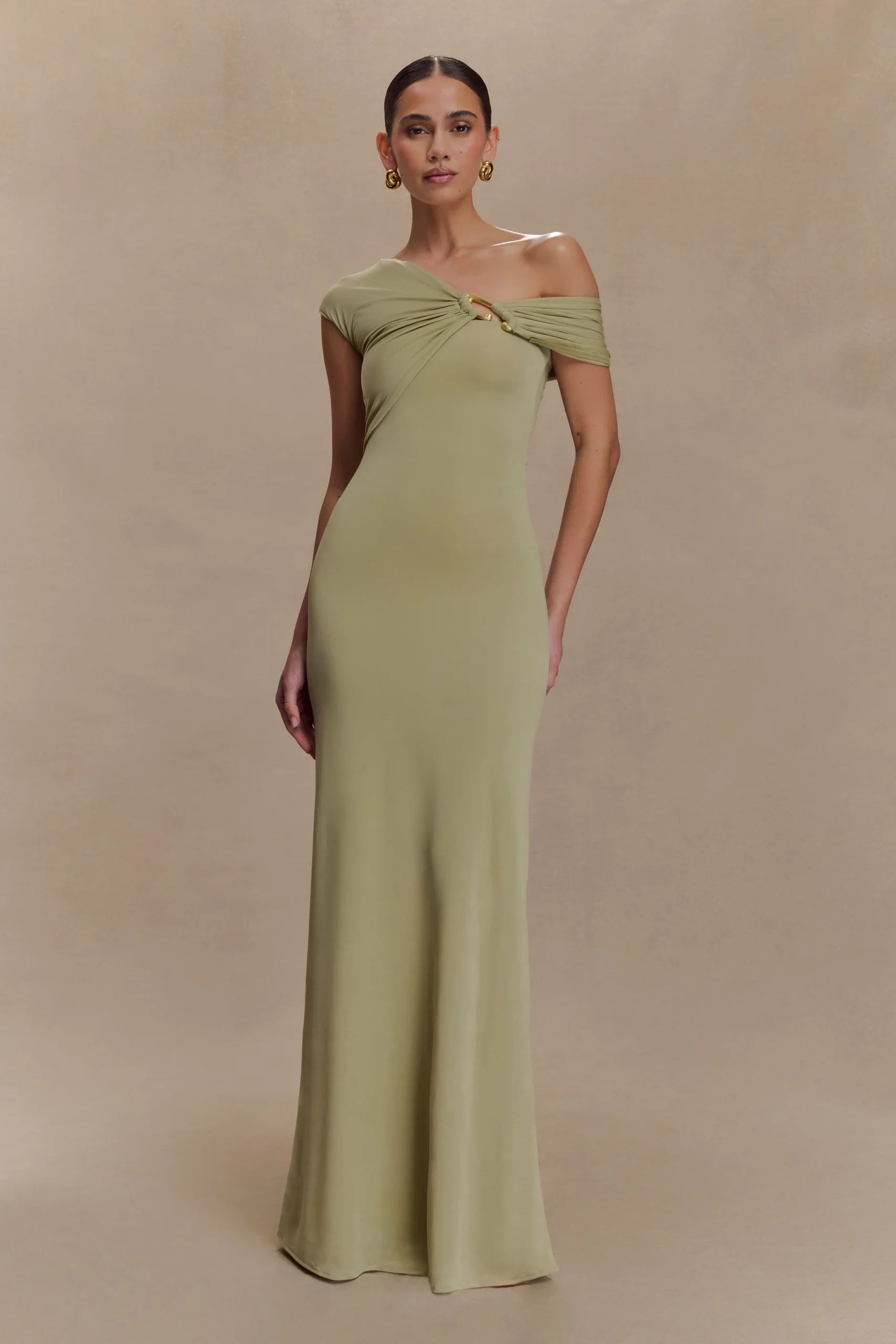 AshfordAsymmetrical Slinky Maxi Dress - Sage