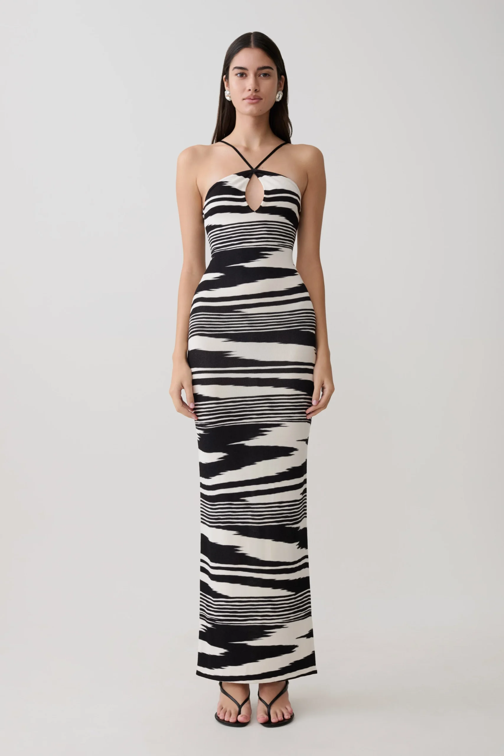 AshtinCross Front Knit Maxi Dress - Linear Shift Print