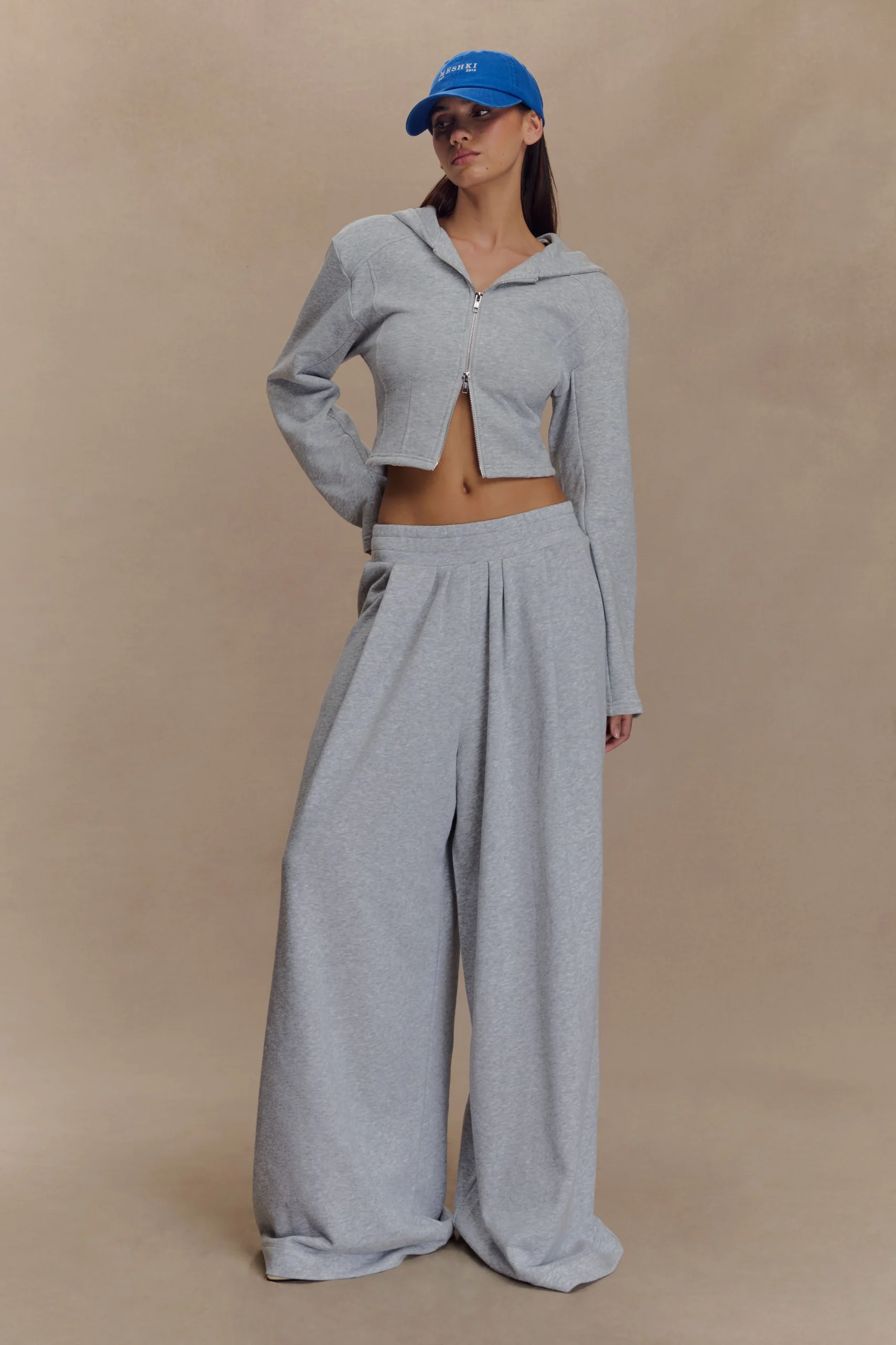 AspenFINAL SALEGathered Wide Leg Jogger - Light Grey Marle