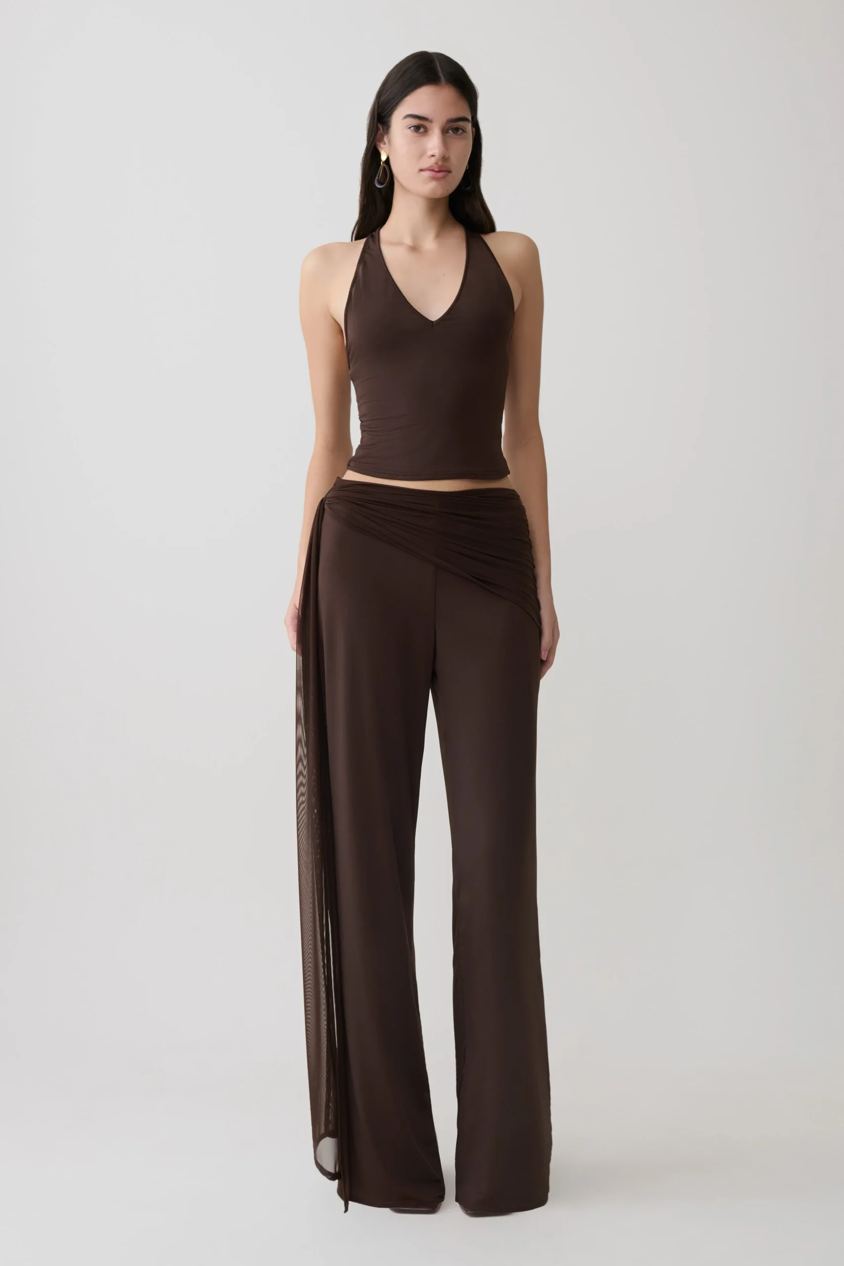 AspynSlinky Gathered Wide Leg Pants - Chocolate