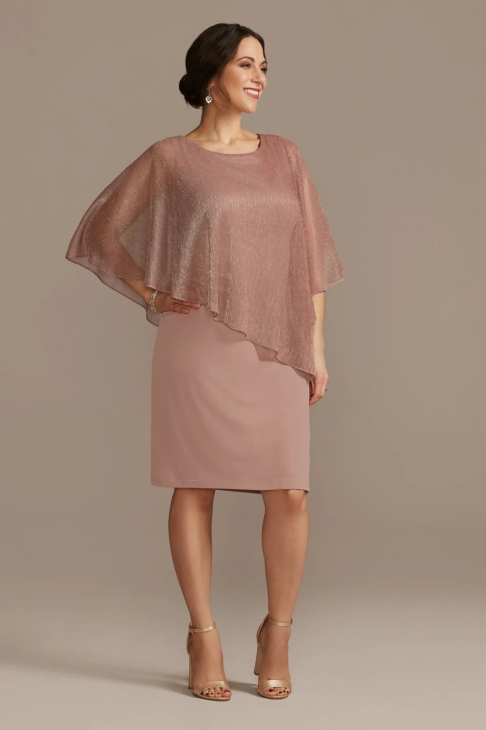 Asymmetrical Metallic Capelet and Sheath Dress