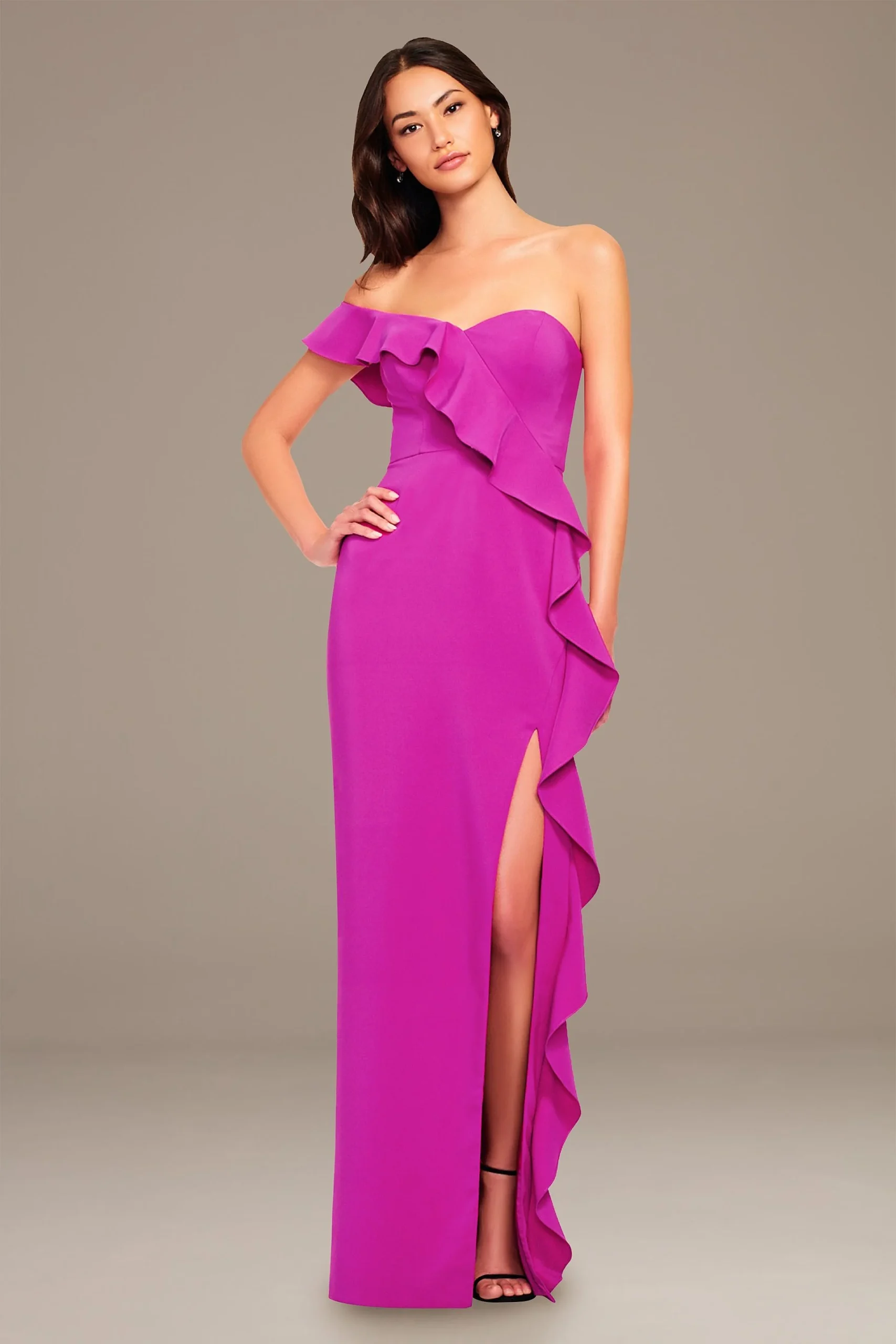Asymmetrical Ruffle Sheath Dress with Slit