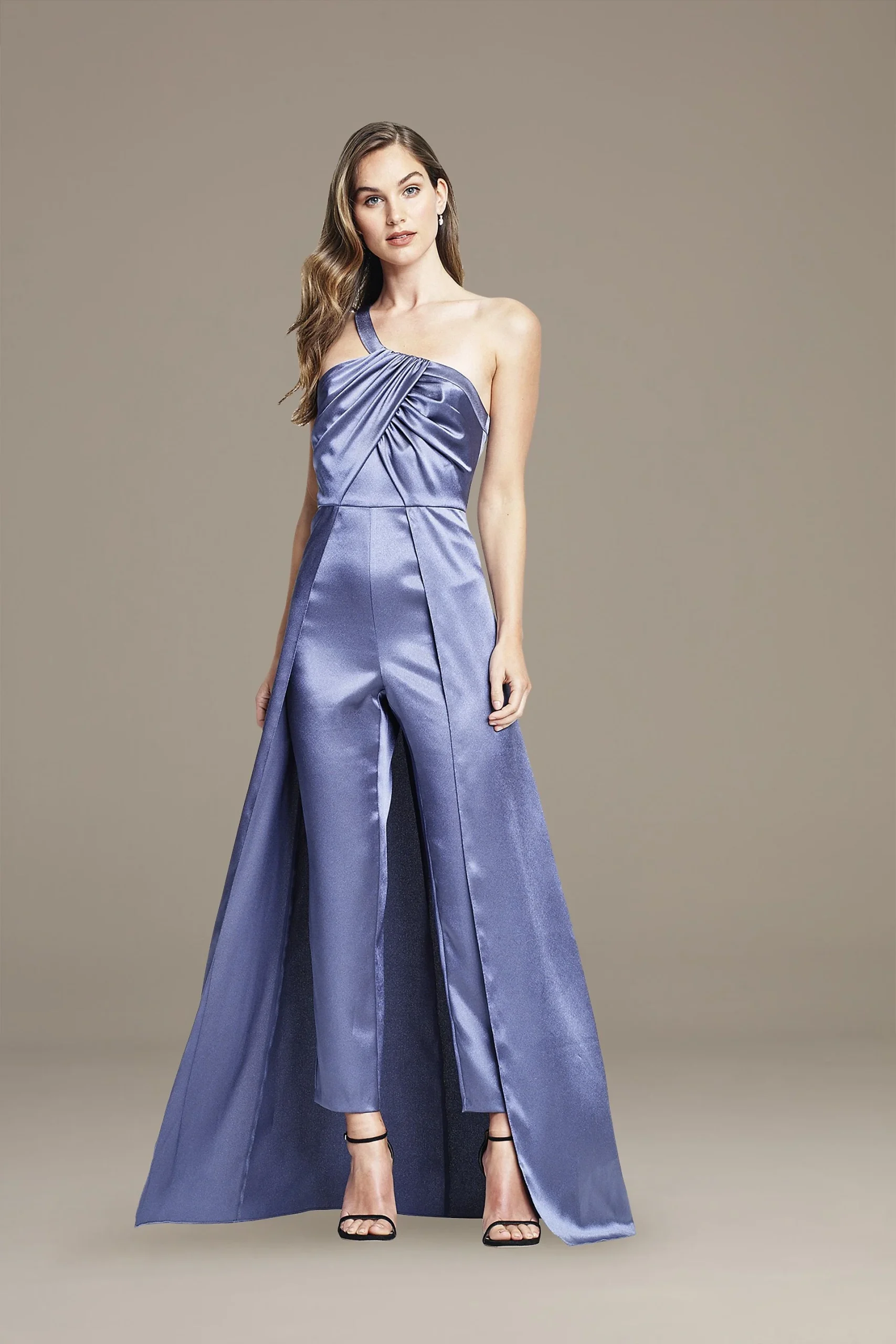 Asymmetrical Satin Jumpsuit with Skirt Overlay