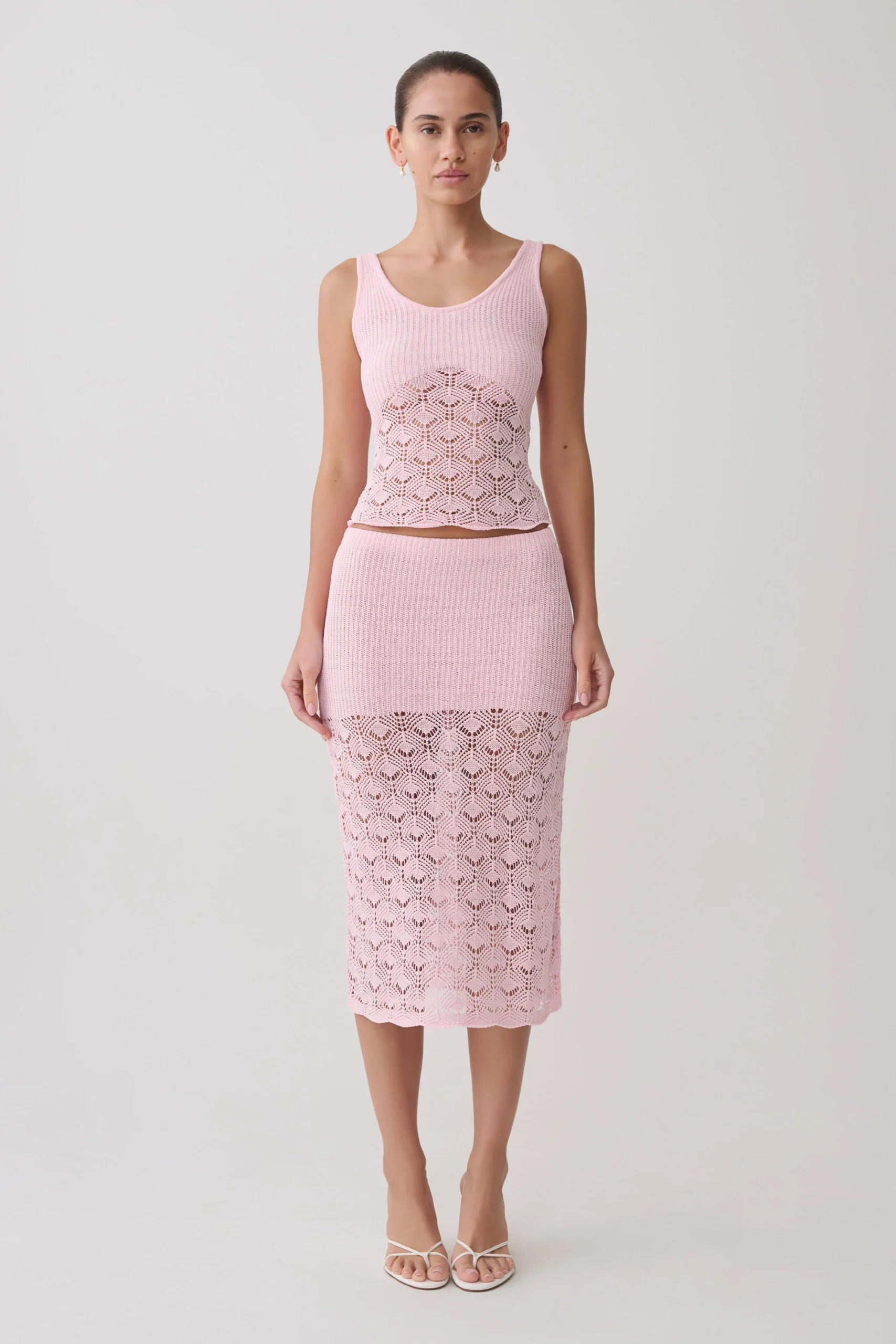 AtlantisCrochet Knit Midi Skirt - Baby Pink