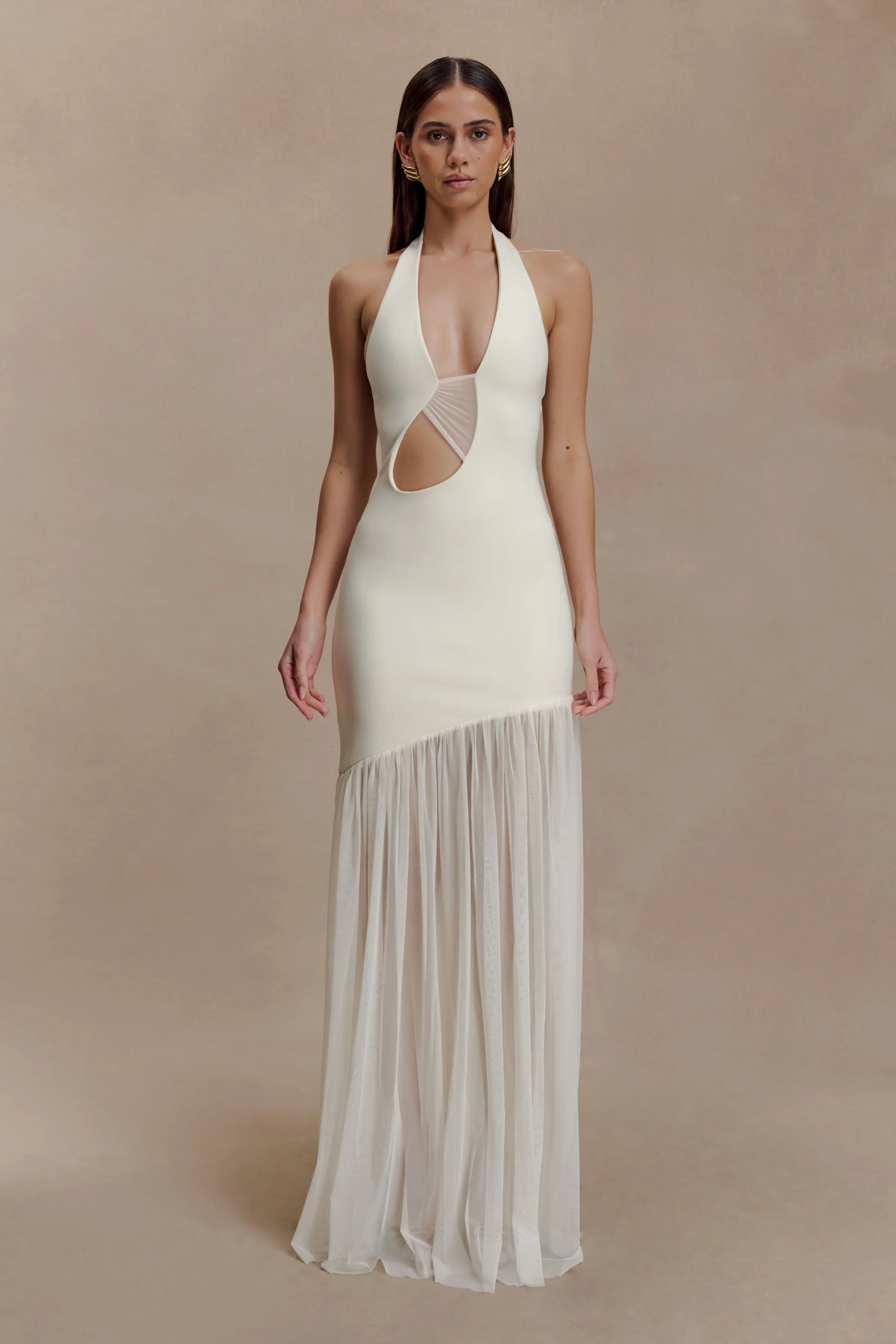 AubreeFINAL SALECrepe And Mesh Maxi Dress - Ivory