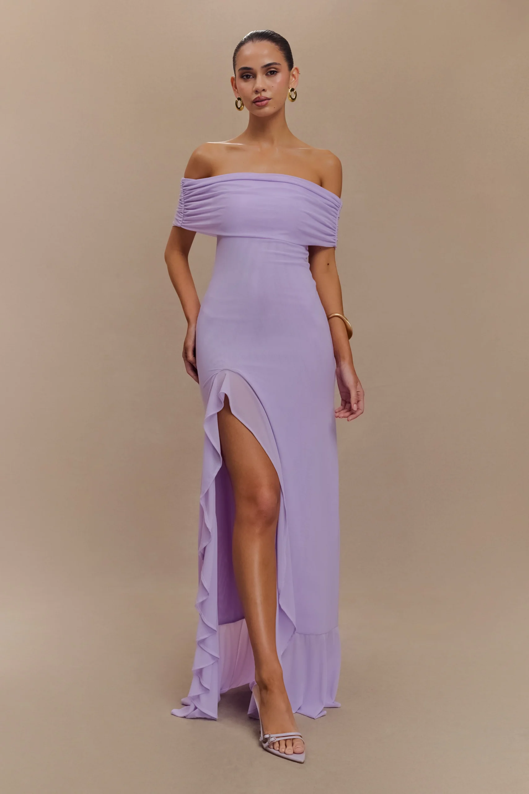 AudreyFINAL SALEOff Shoulder Mesh Maxi Dress - Lilac