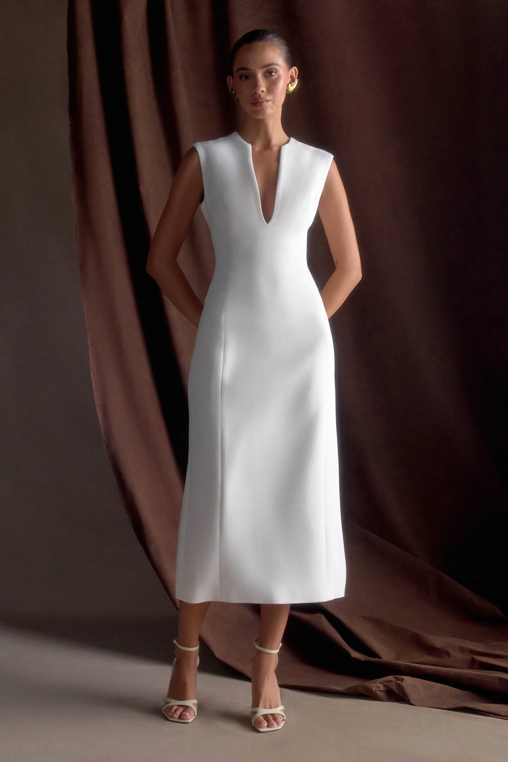 AudrineSuiting Sleeveless Midi Dress - Ivory
