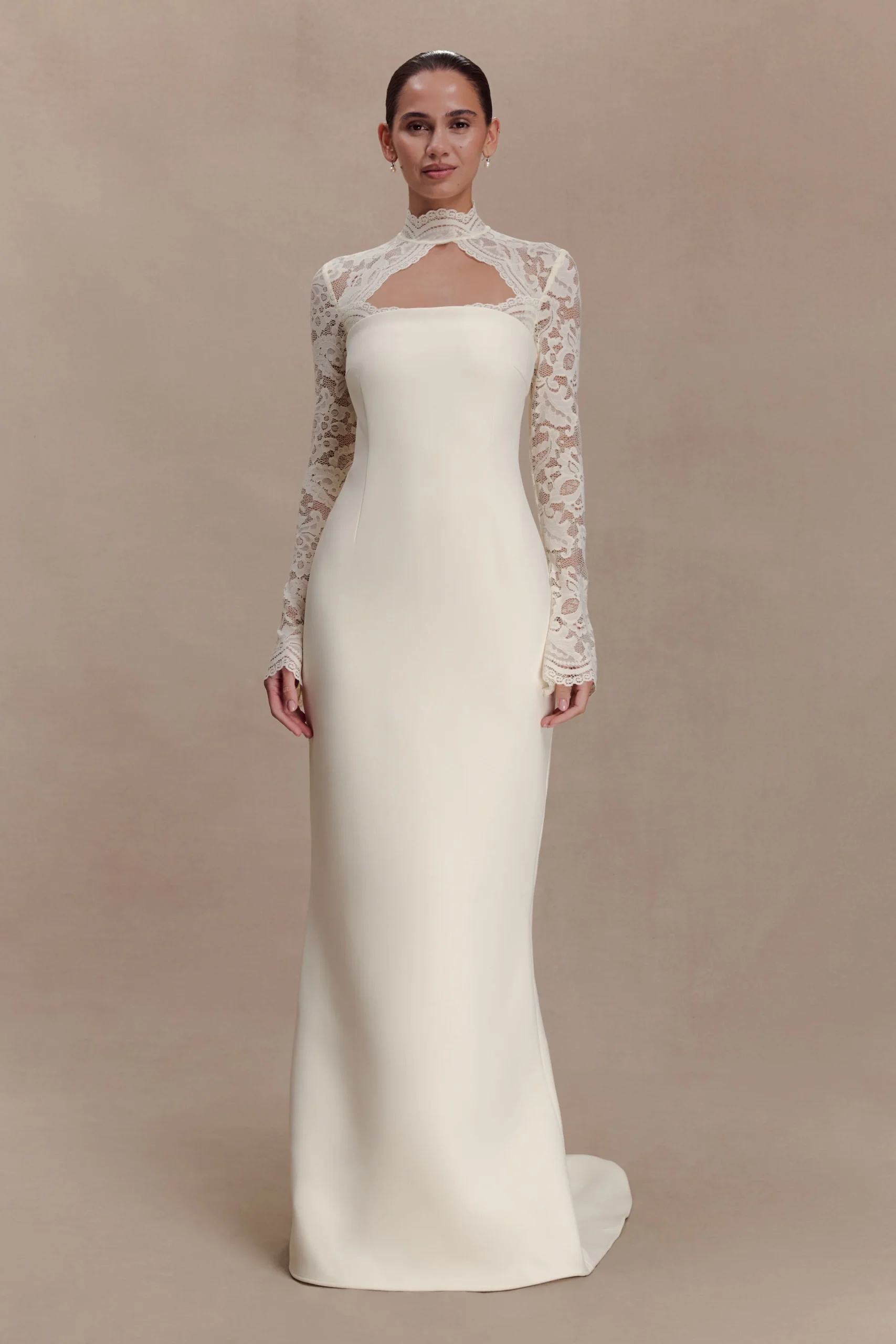 AurelieLong Sleeve Lace Maxi Dress - Ivory