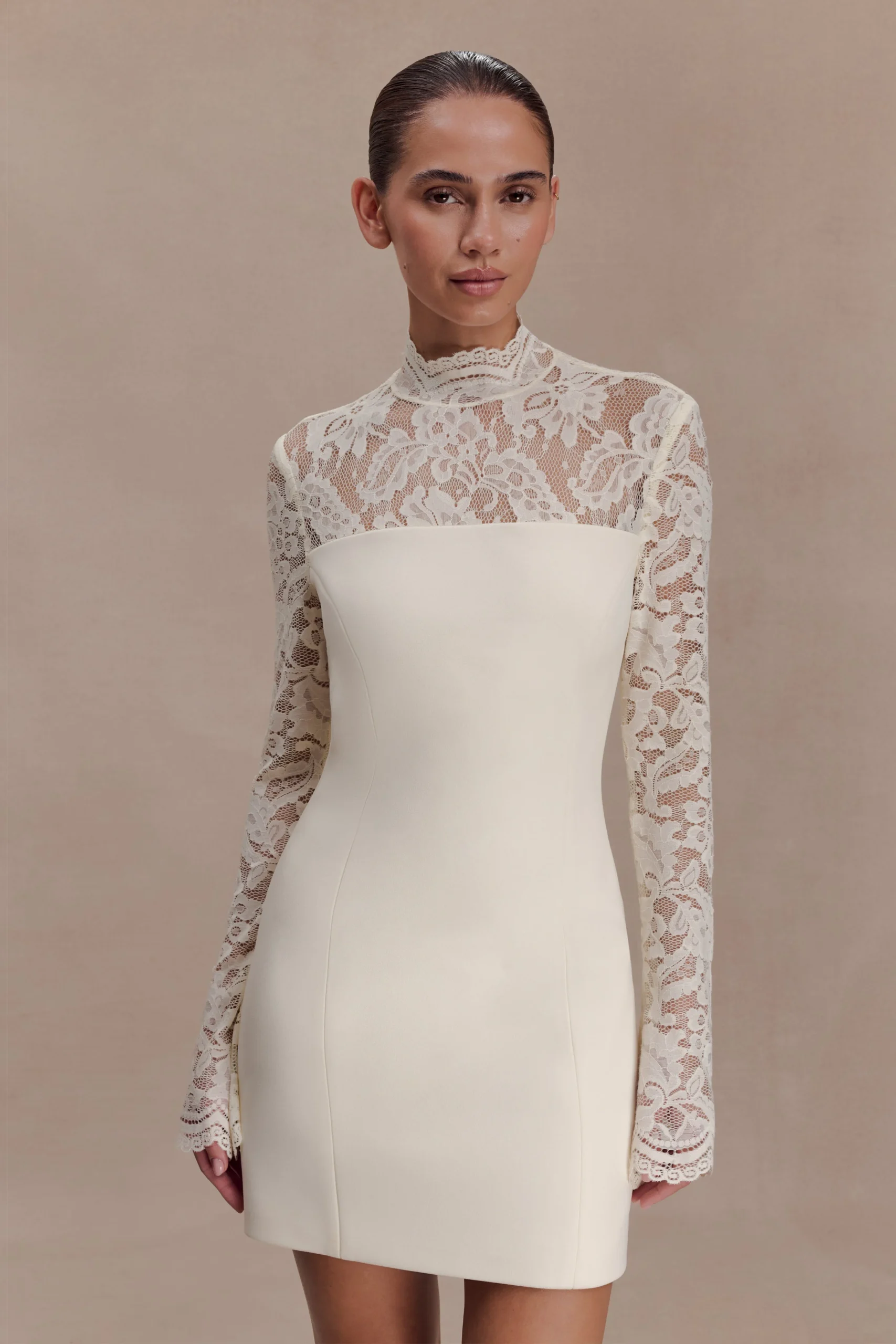 AurelieLong Sleeve Lace Mini Dress - Ivory