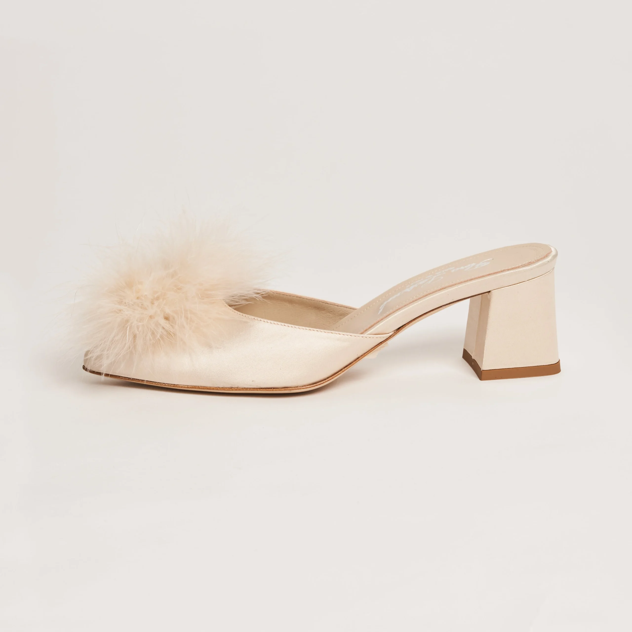 Auric Muse Block Heel Slippers with Feathers