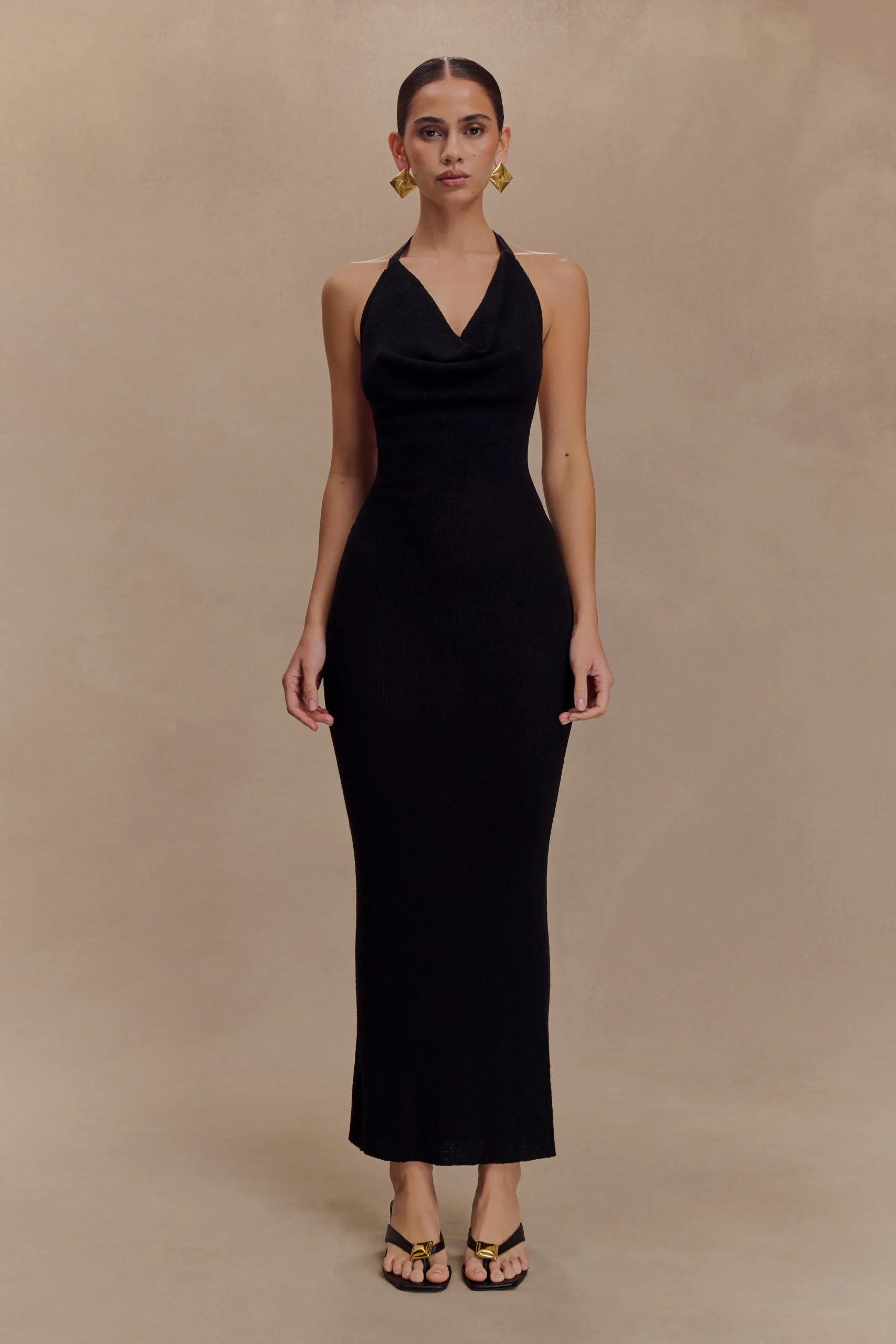 AyellaCowl Knit Maxi Dress - Black