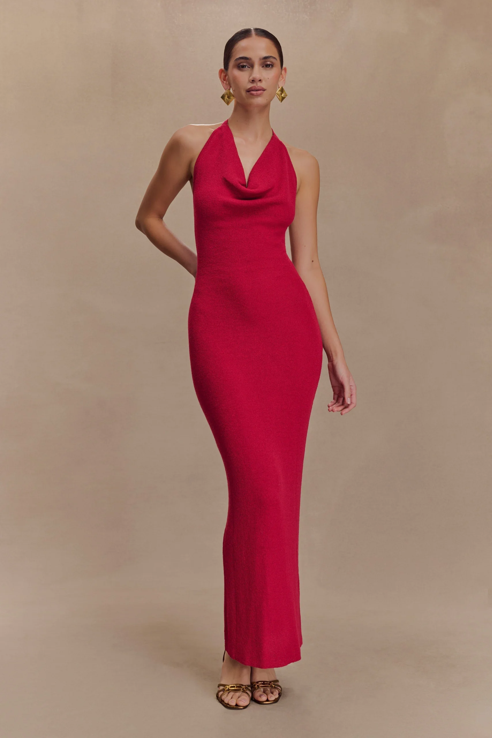 AyellaCowl Knit Maxi Dress - Raspberry