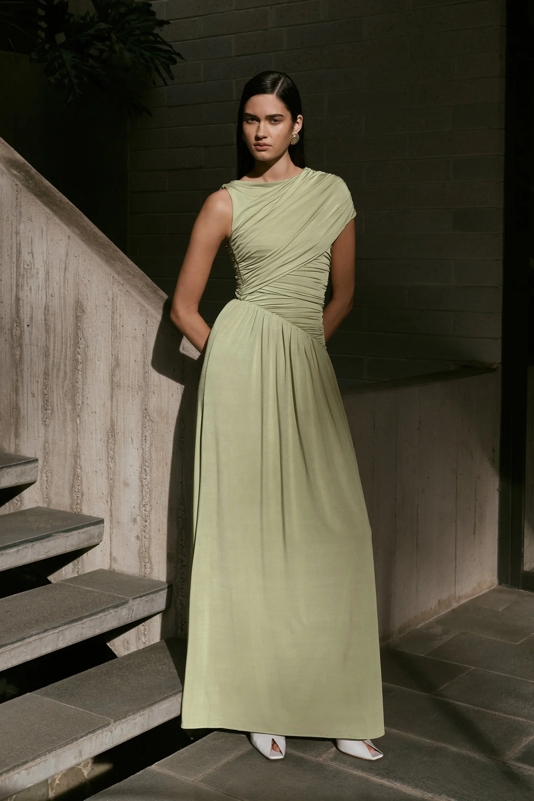 AyeshyaSlinky Asymmetric Maxi Dress - Sage