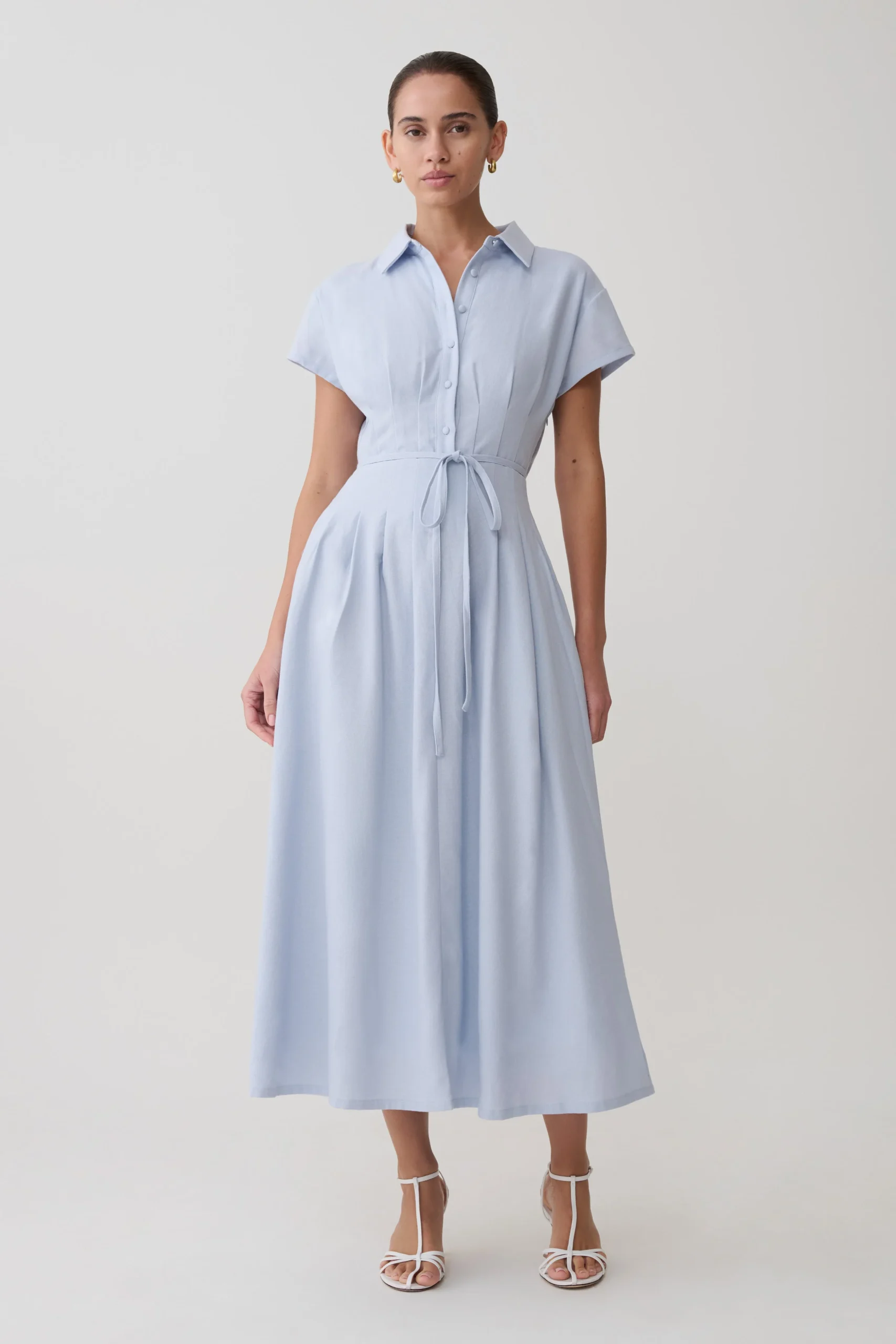 AyshaButtoned Linen Midi Dress - Cornflower Blue
