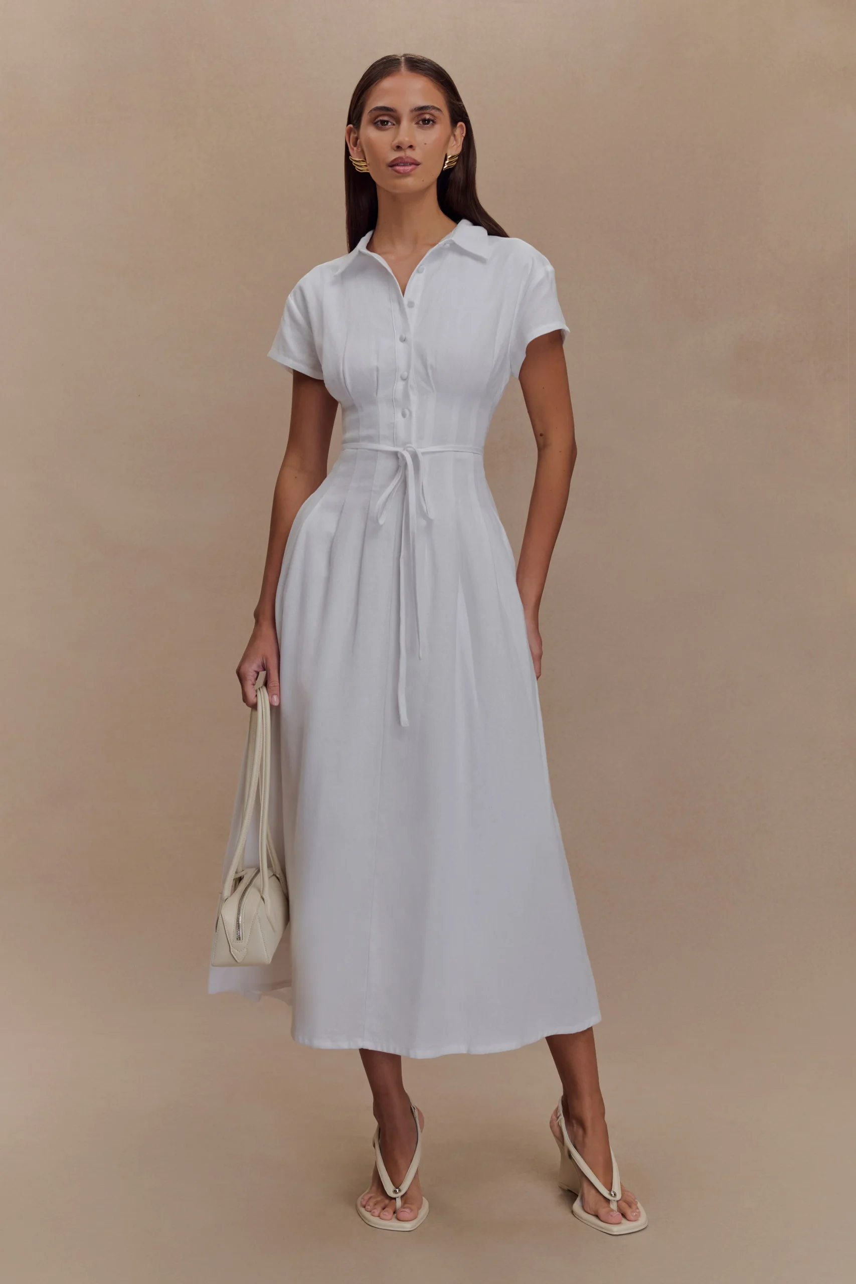 AyshaButtoned Linen Midi Dress - White