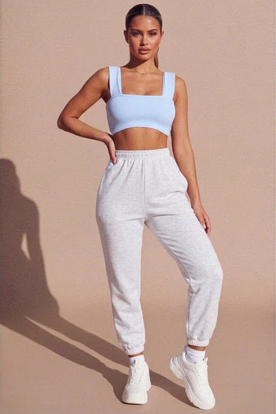Baby Blue Thick Strap Square Neck Crop Top - Mirelda