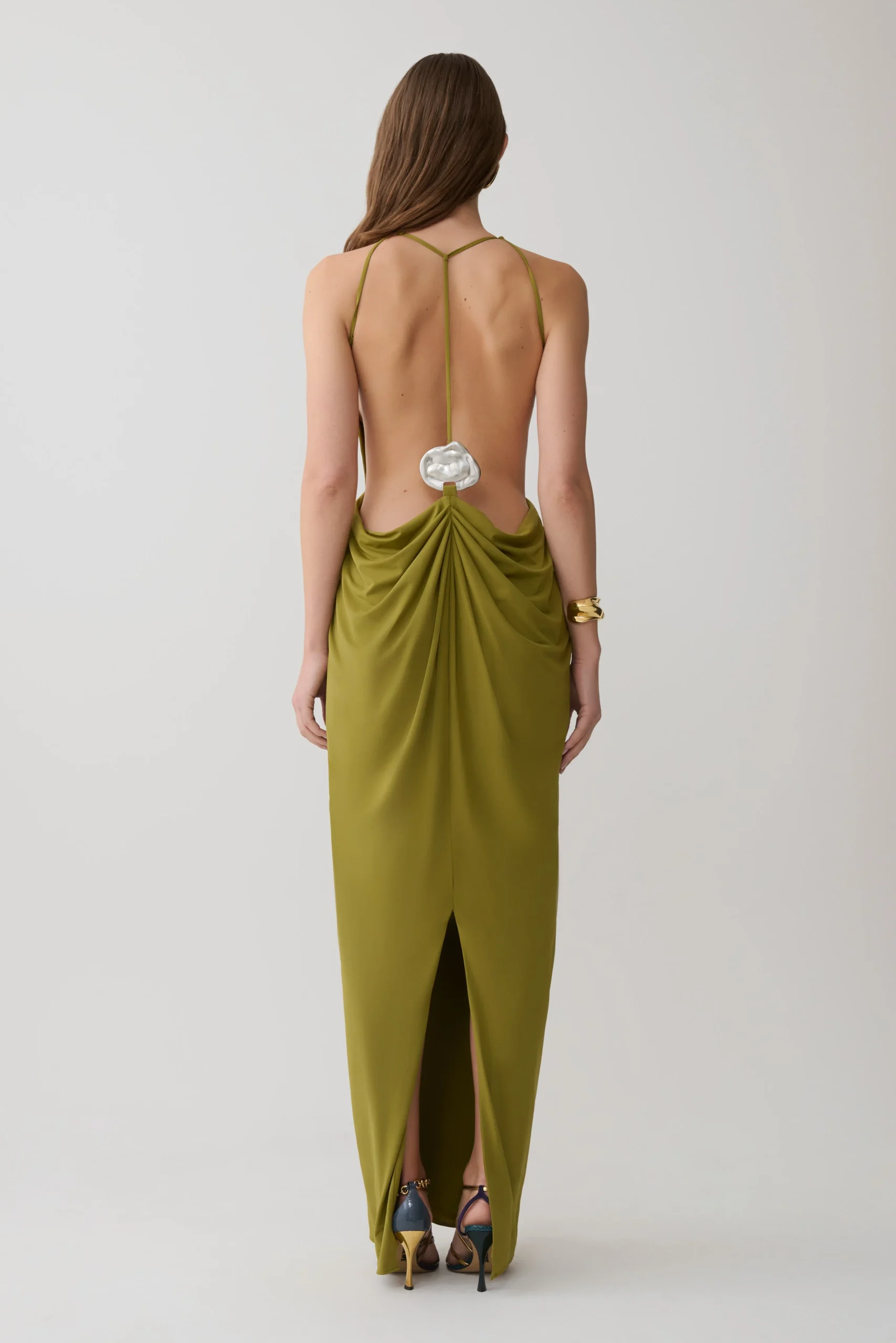 BahariLow Back Halter Maxi Dress - Vintage Olive