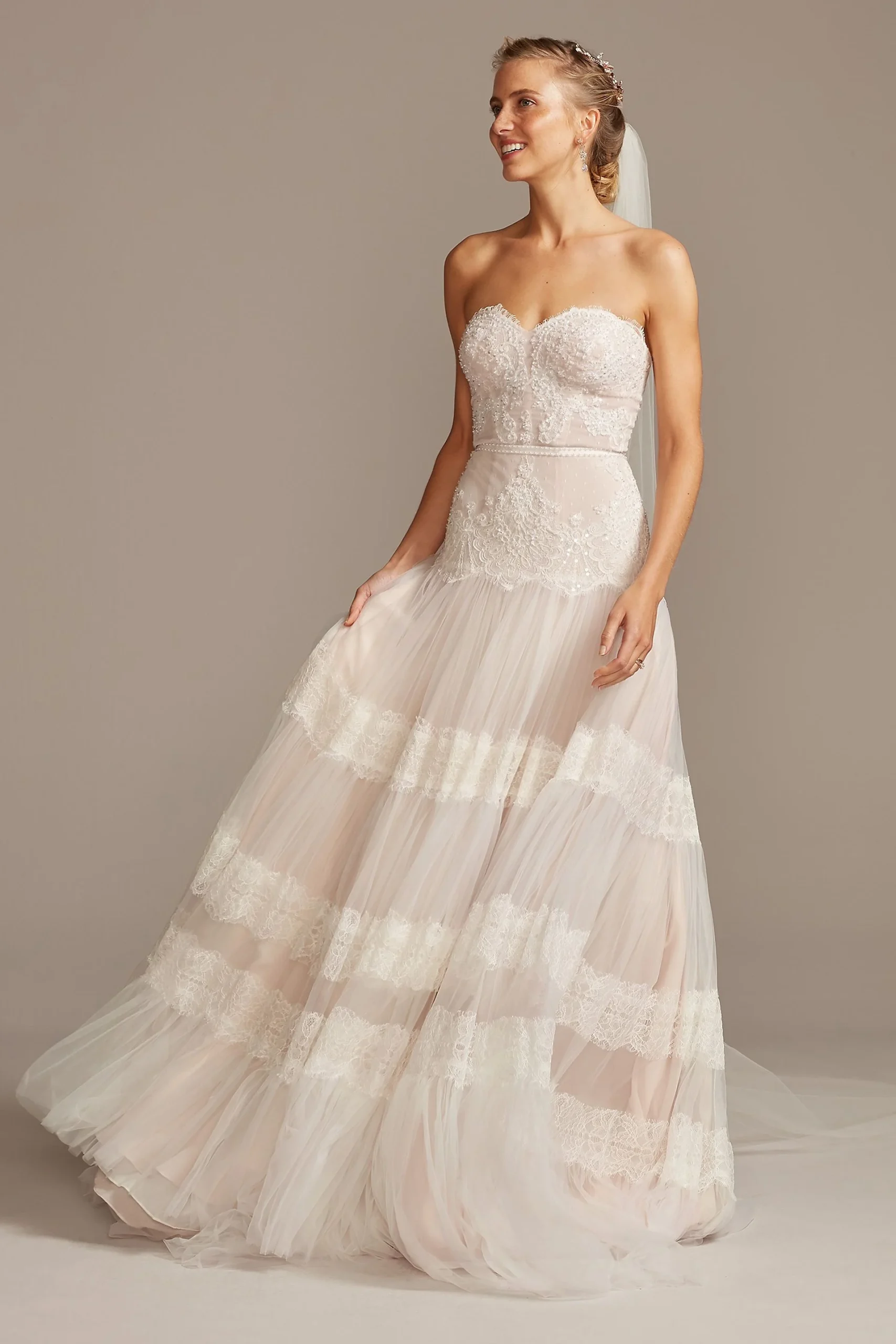 Banded Lace Point D'Esprit Wedding Dress