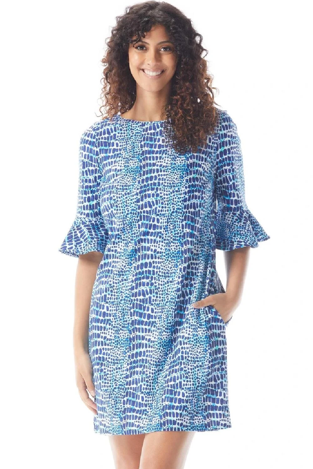 Beach House Style Bella Bell Sleeve Tunic Dress, Indigo (HD10617)