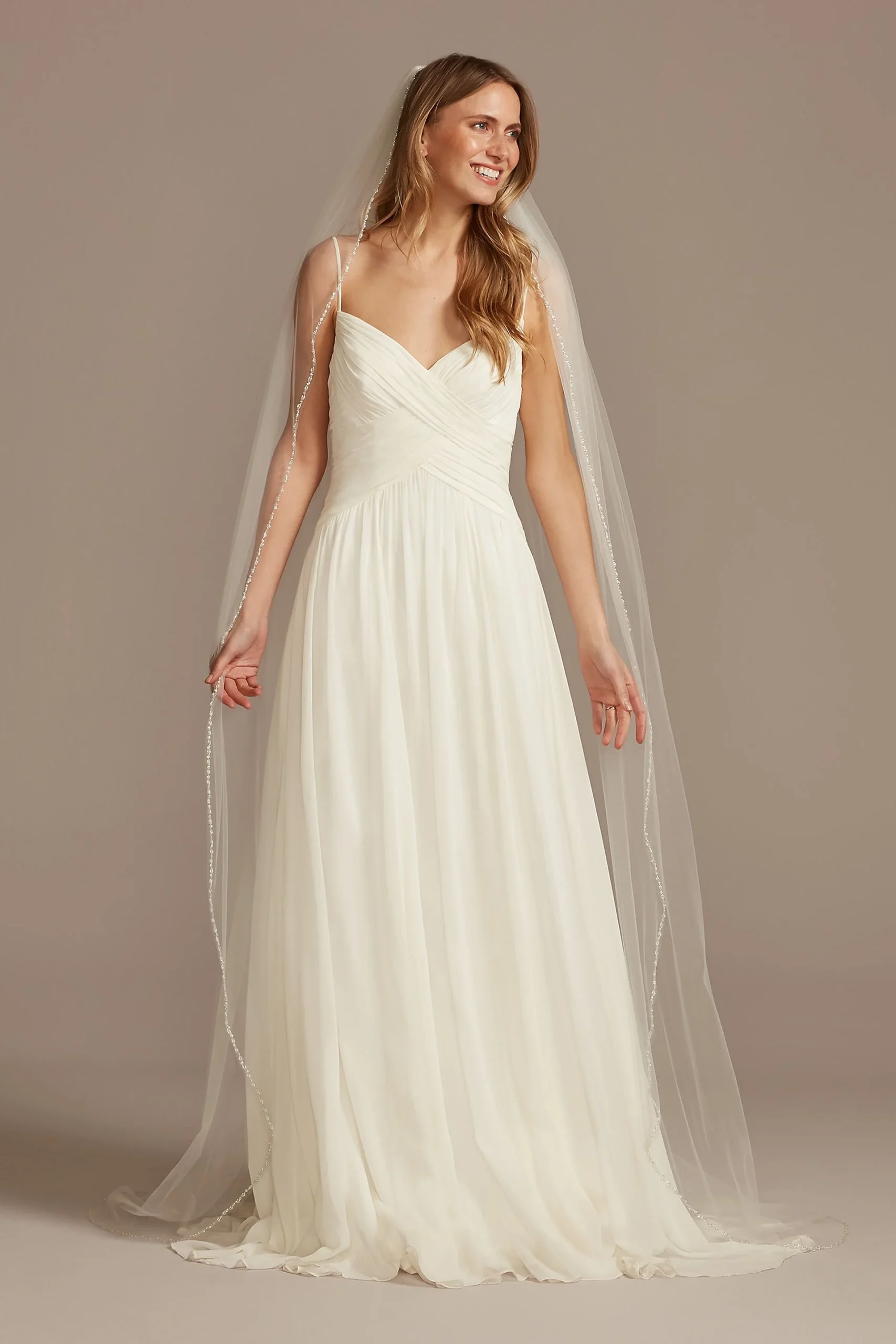 Bead and Pearl Trimmed Chapel Length Veil