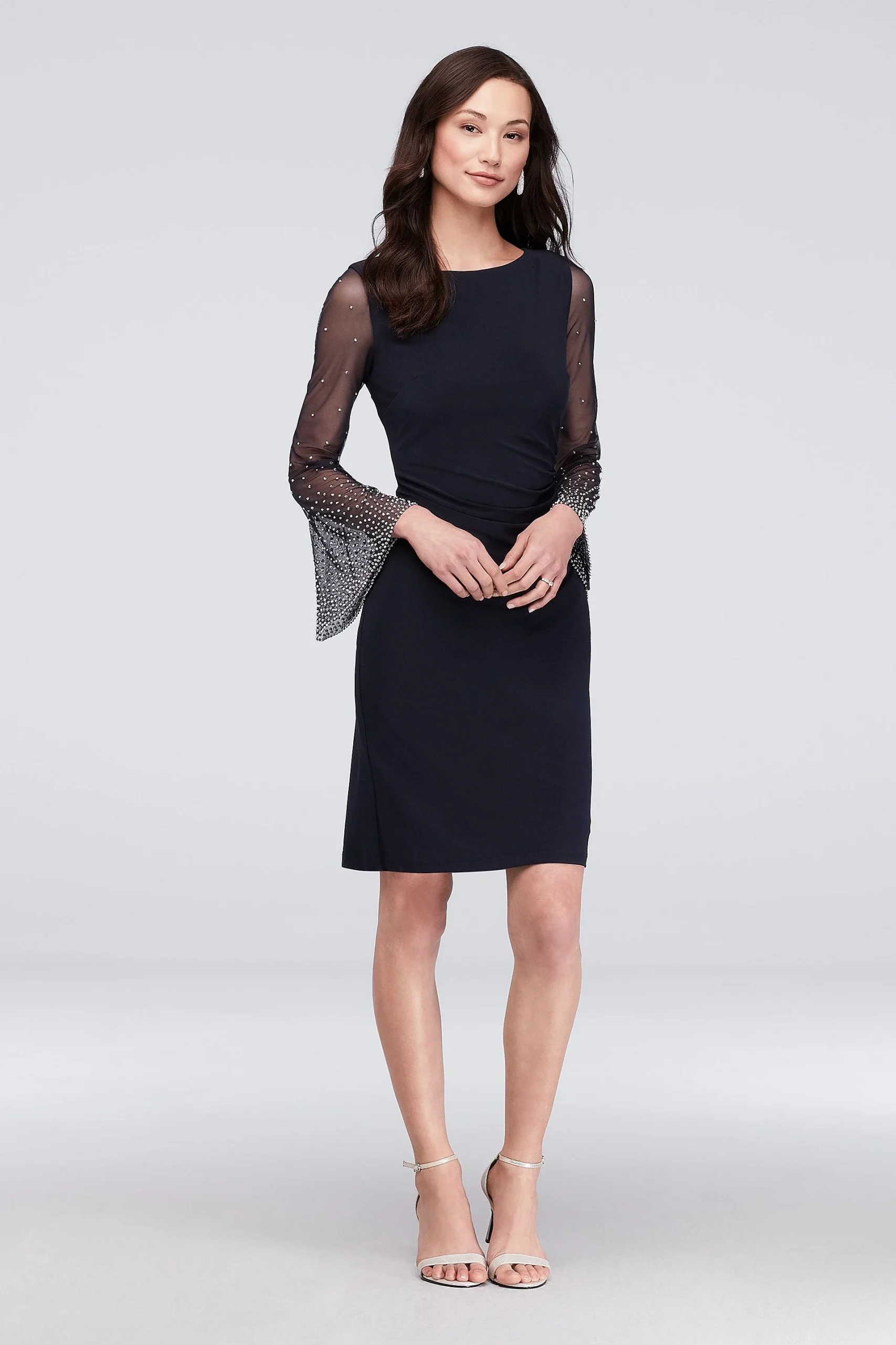 Beaded Bell Sleeve Matte Jersey Cocktail Dress