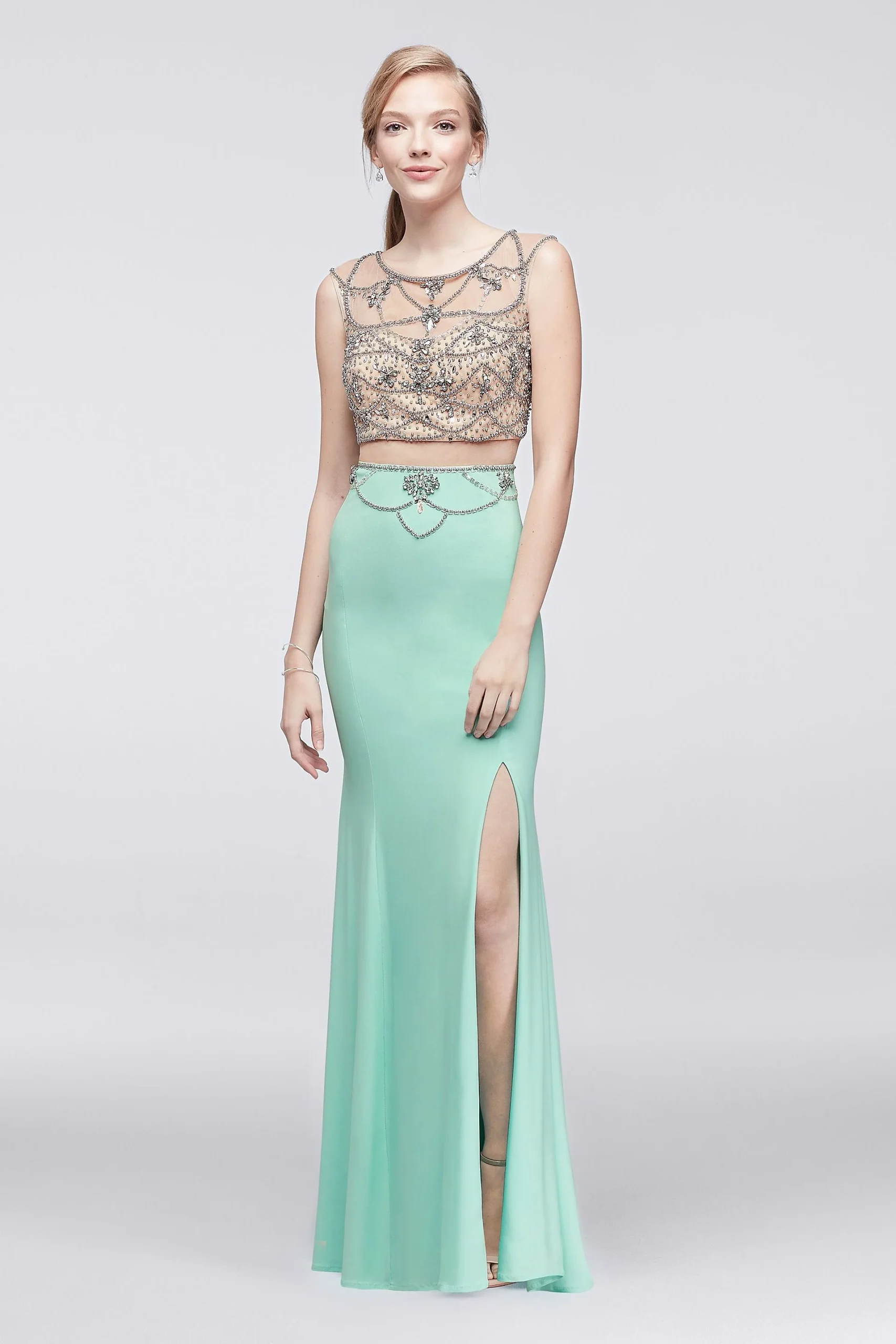 Beaded Bodice Mermaid Dress with Slit Skirt
