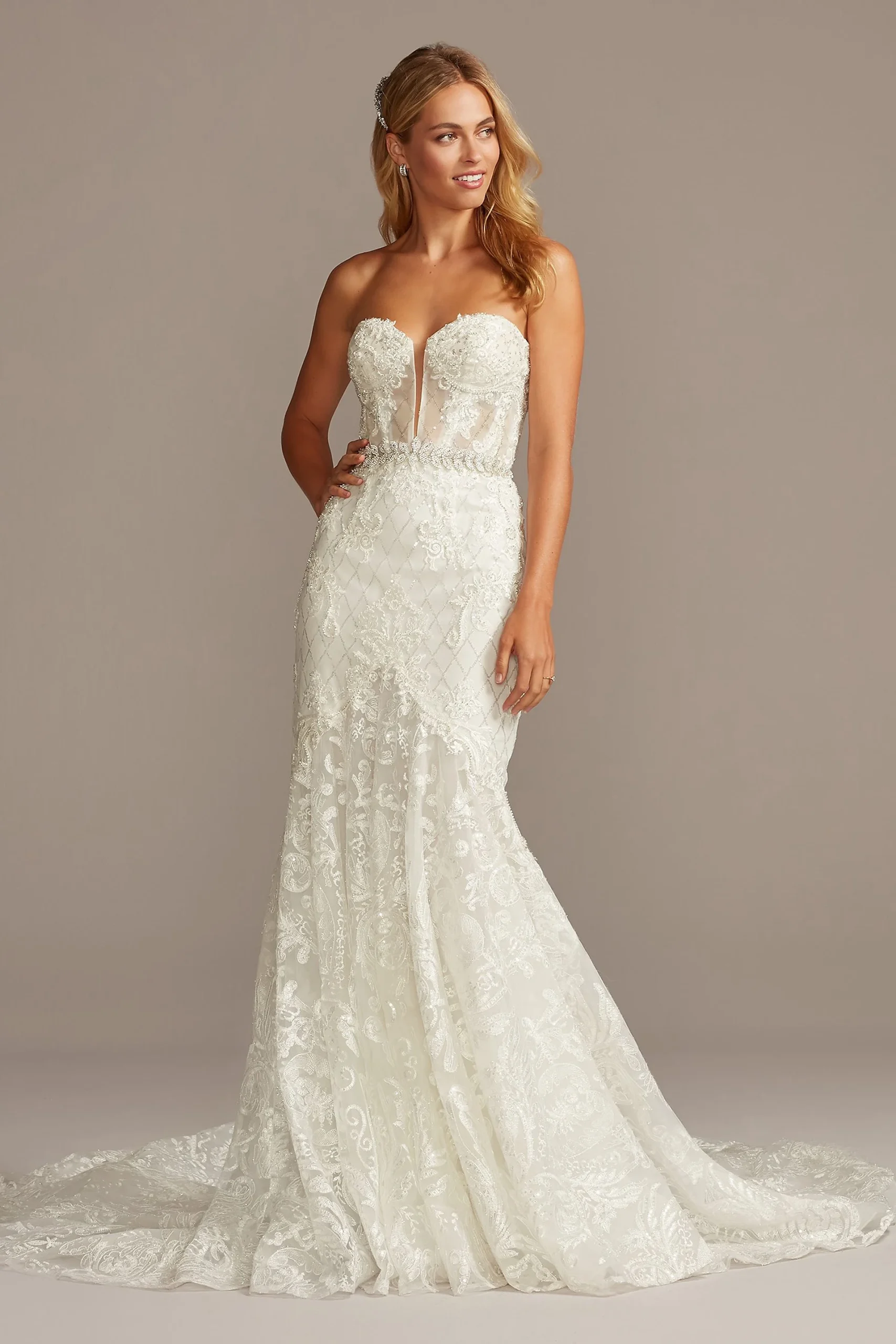 Beaded Brocade Embellished Mermaid Wedding Dress